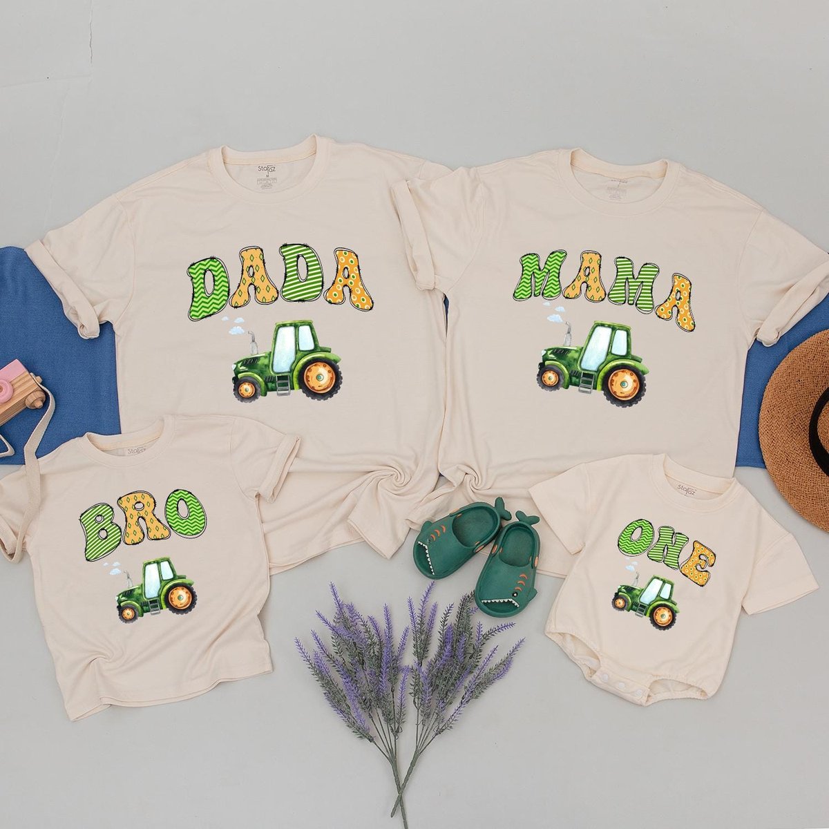 Green Tractor Family Birthday Shirt Baby Boy Birthday Outfit 1st Birthday Matching Family Mommy and 188