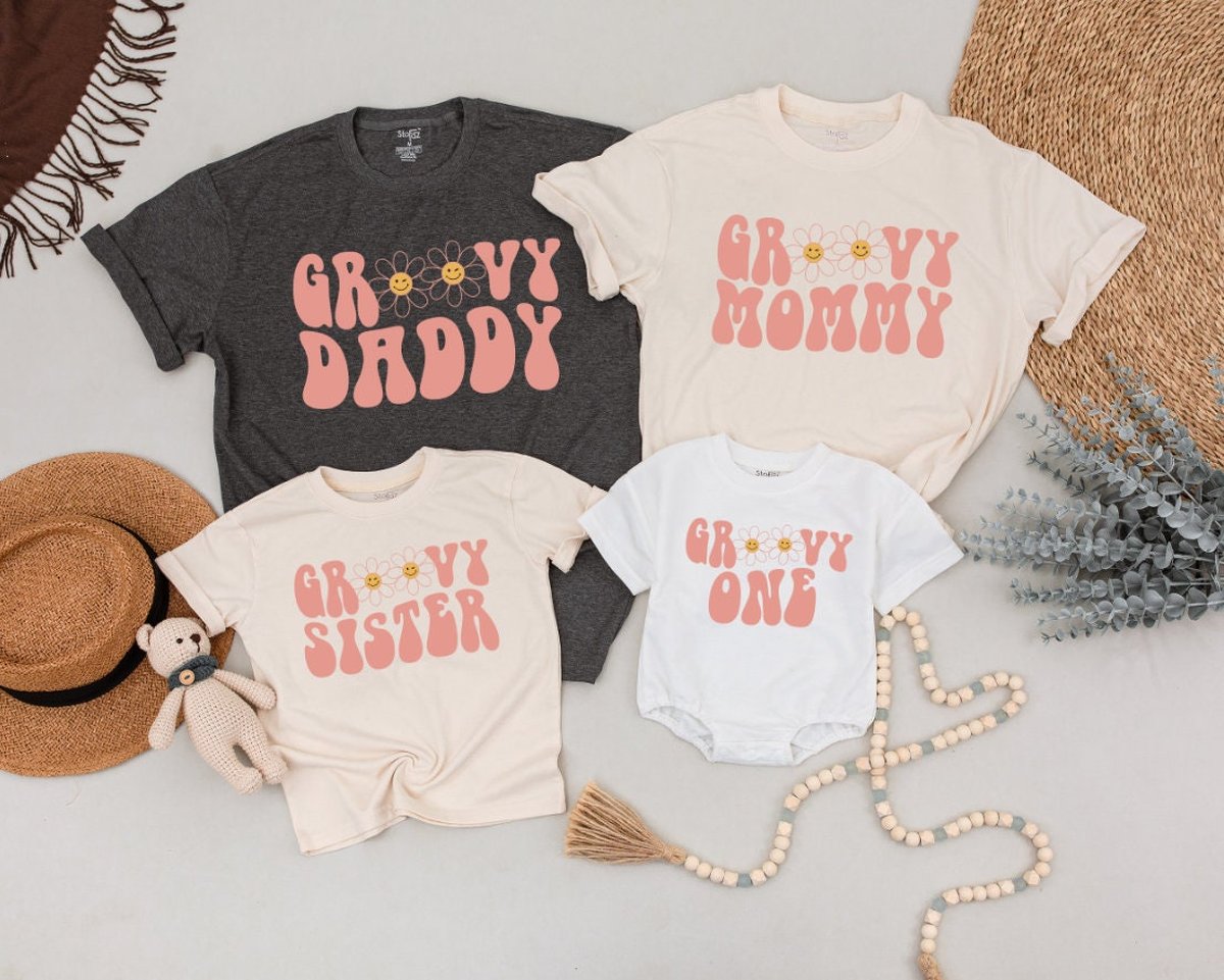 Groovy One Family First Birthday Shirts Retro 1st Birthday Tees Groovy 2nd Birthday Mommy and Me Shi 166