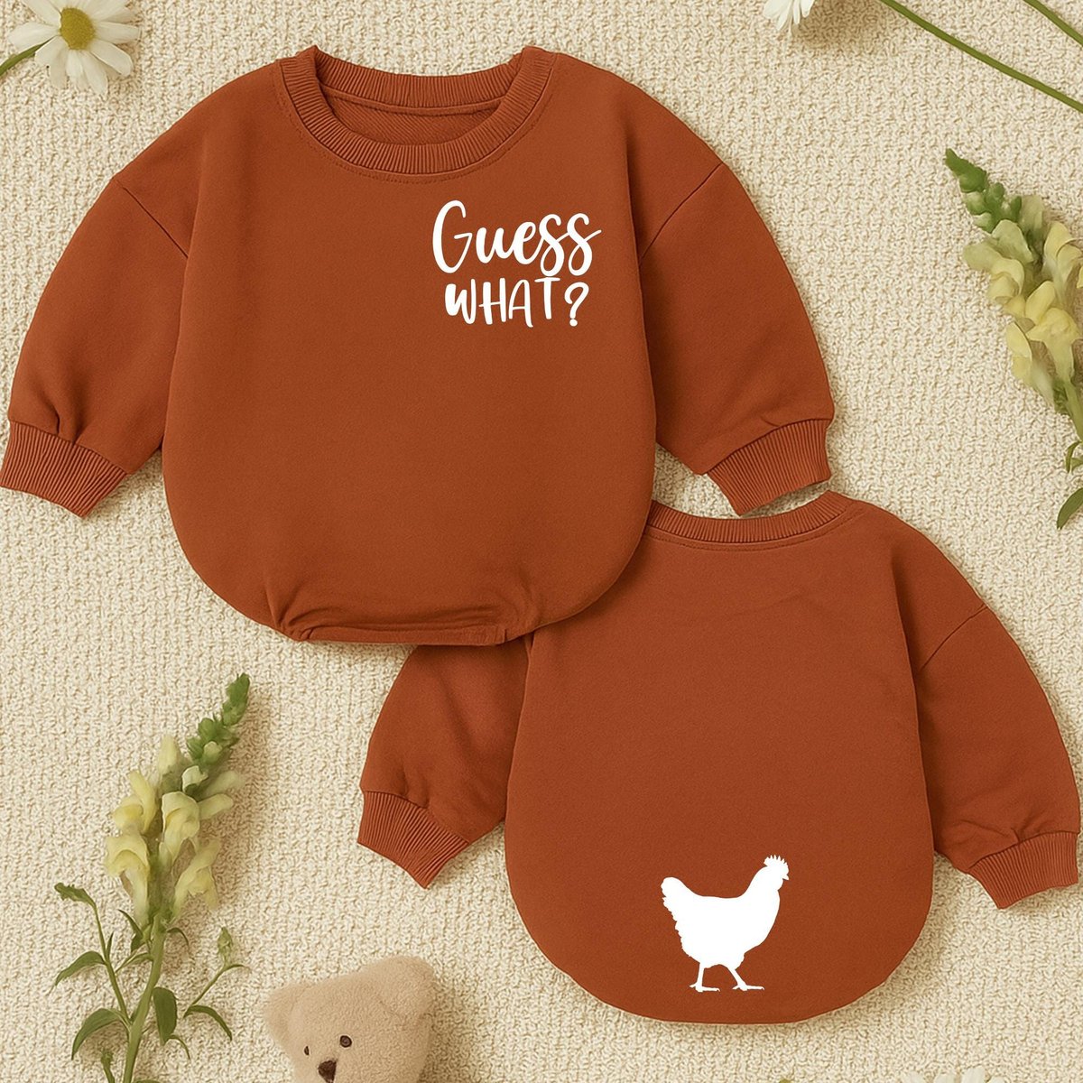 Guess What Chicken Butt Baby Romper  Funny Baby Bodysuit Gender Neutral Outfit Baby Shower Gift Dou 433