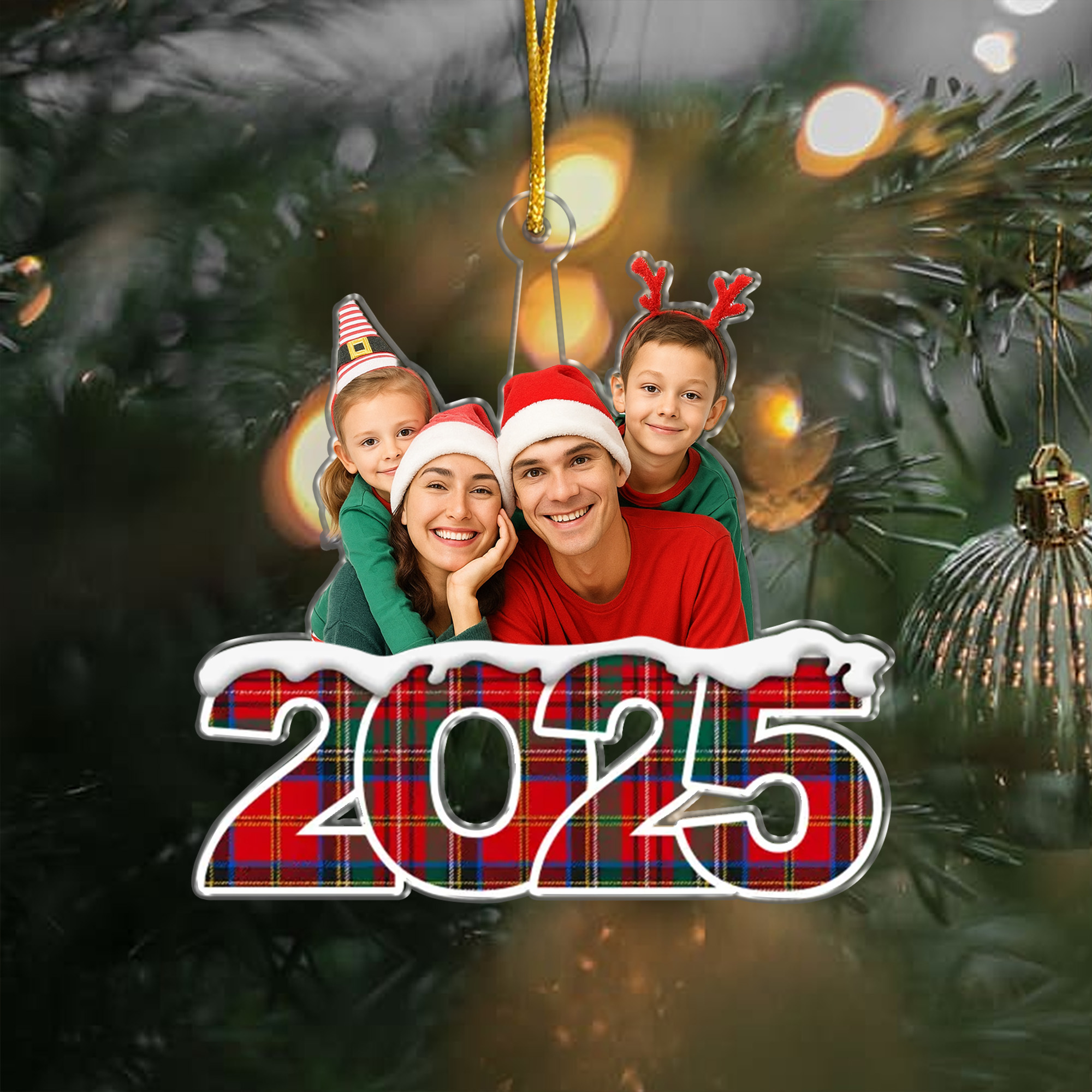 Personalized Family Photo Christmas Ornament  Acrylic Plaid Style  Holiday Keepsake Gift for The Family 2025-ASO-SCZK8