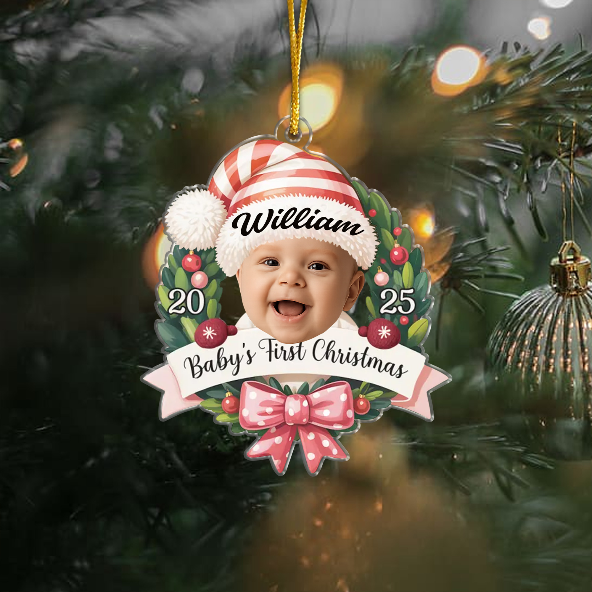 Personalized Babys First Christmas Photo Ornament  Acrylic Wreath  Holiday Gift for New Parents 2025-ASO-JHBP1