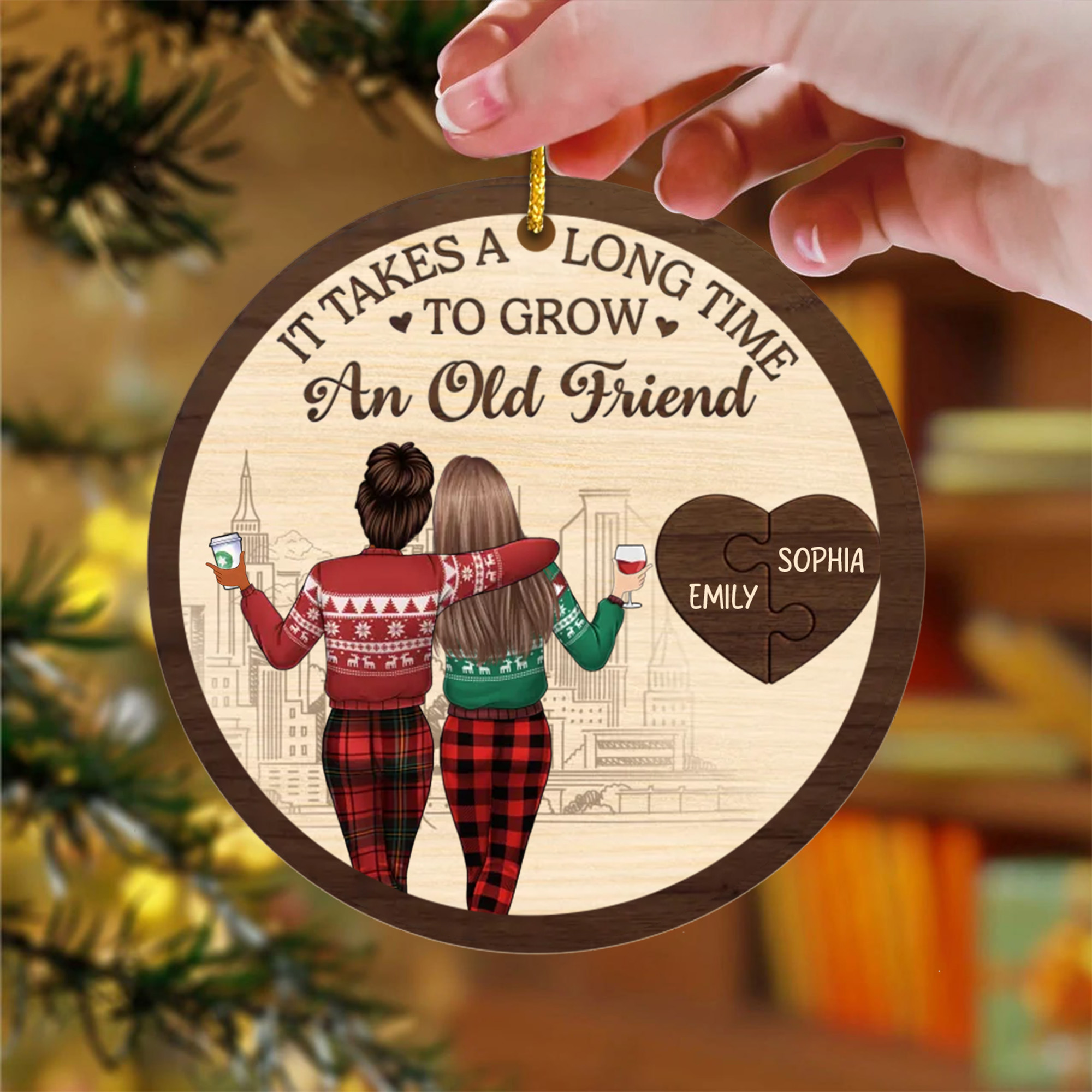 Personalized Best Friend Ornament with Names Wood Style Keepsake Christmas Gift for Women Bestie Decoration-WO1SP-ZKPUN