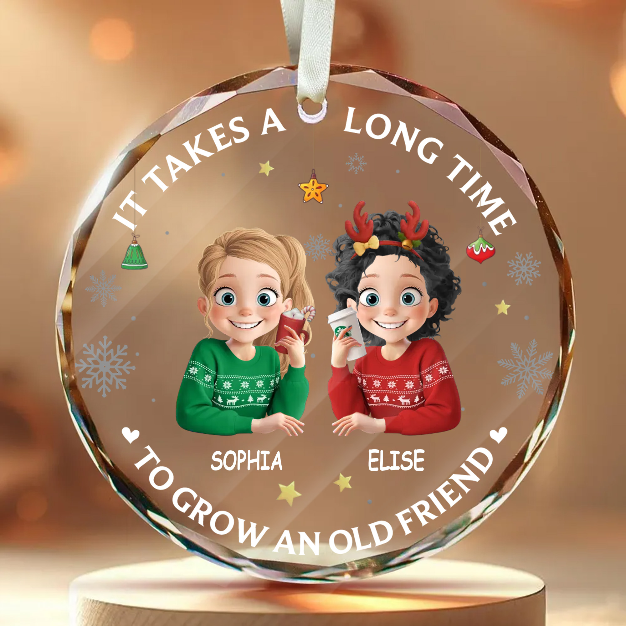 Personalized Old Friend Ornament with Names  Faceted Glass  Christmas Gift for Besties  Sisters 2025-GLO-UP2TC