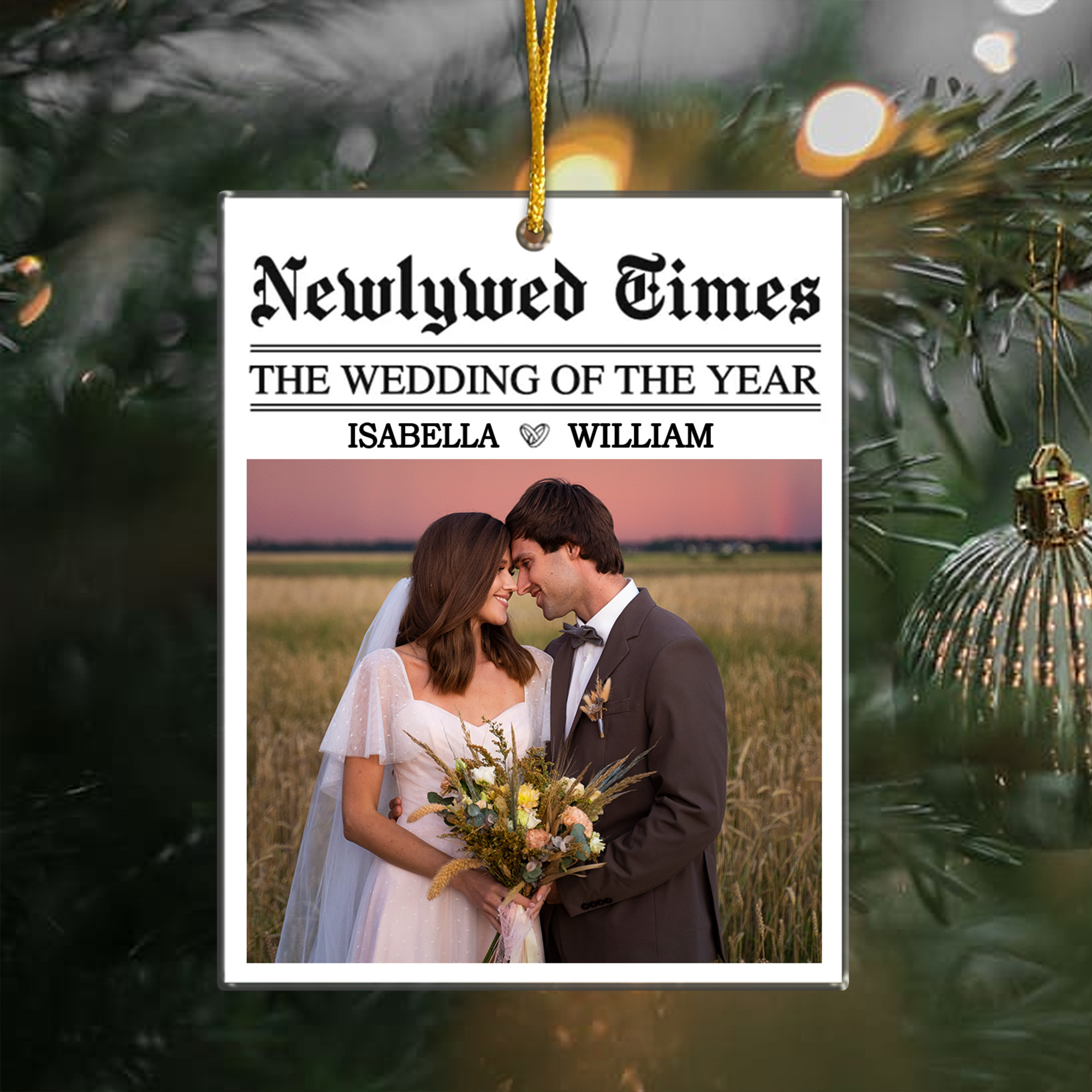 Personalized Wedding Photo Ornament Newlywed Times Acrylic Keepsake Christmas Gift for Couples First Xmas Decor-ASO-VABS1