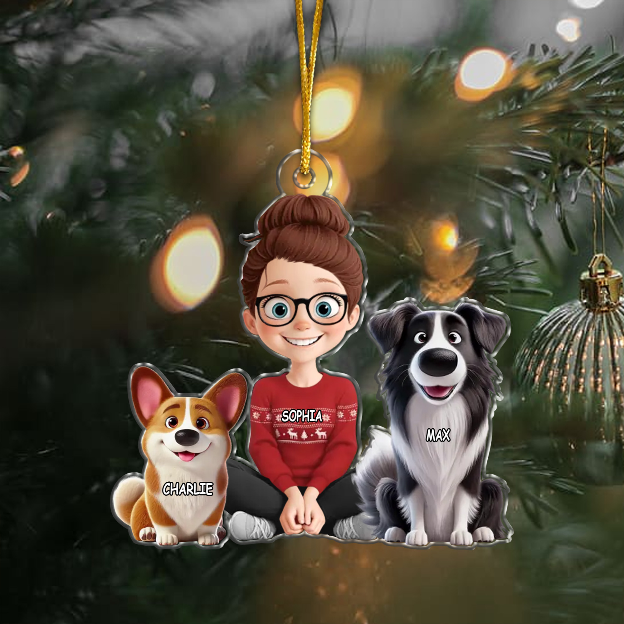 Personalized Woman with Two Dogs Ornament  Acrylic  Christmas Gift for Dog Lovers  Pet Owners 2025-ASO-HSCZV