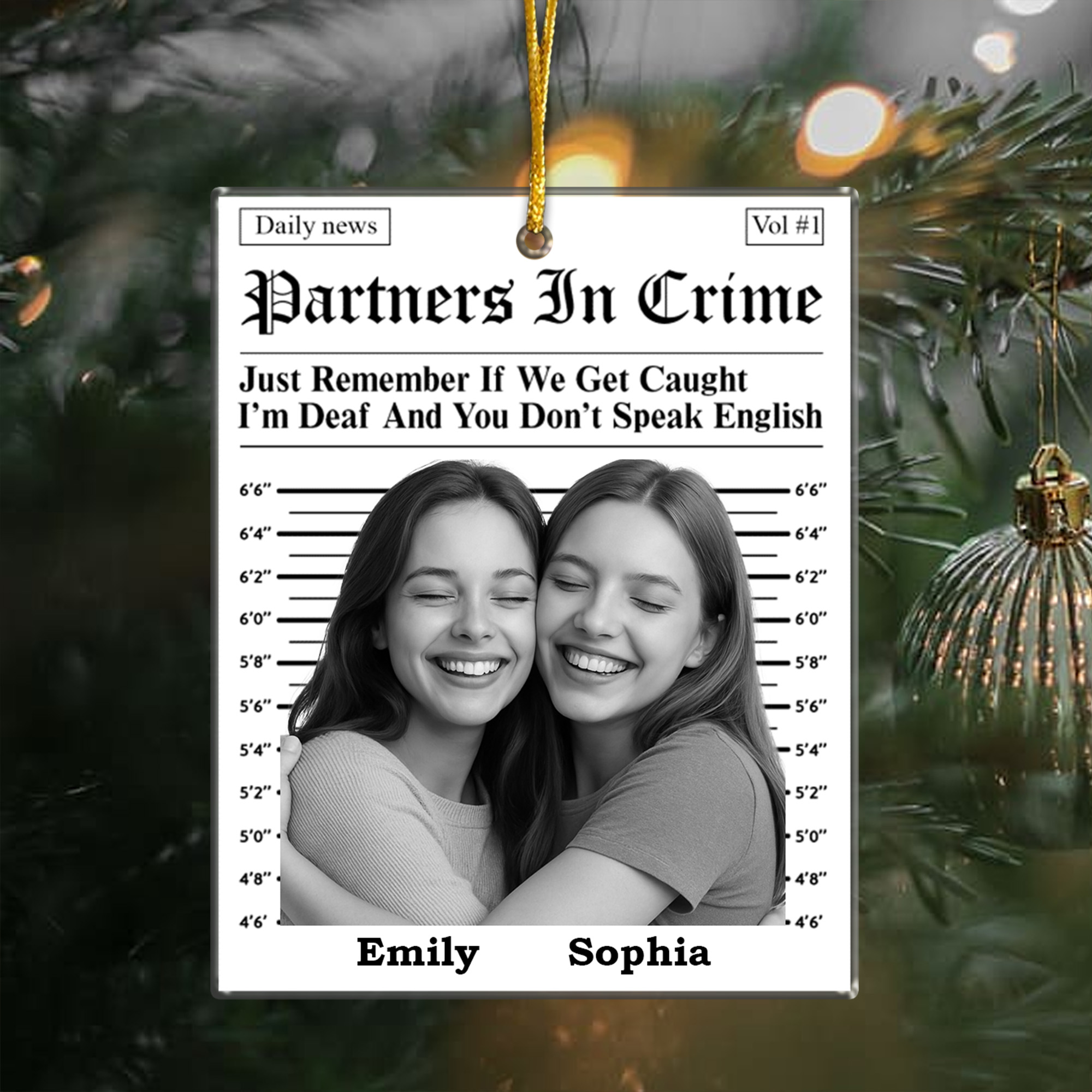 Personalized Partners In Crime Ornament  Custom Best Friends Mugshot  Christmas Gift for Bestie-ASO-KQDTM