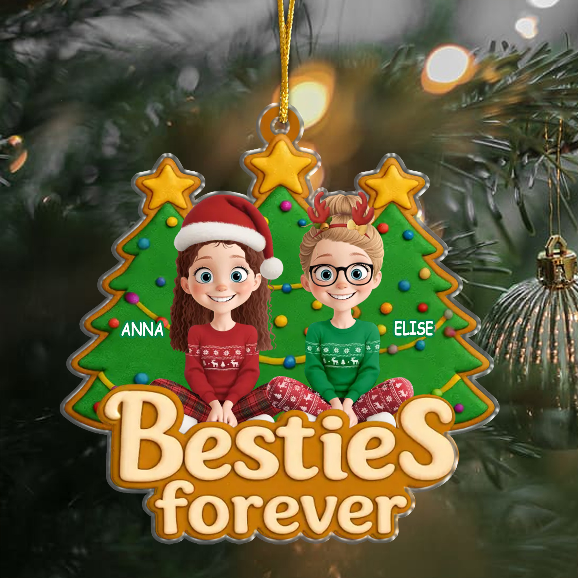Personalized Best Friends Christmas Ornament  Acrylic Besties Forever Holiday Decor for Girls-ASO-K2VAC