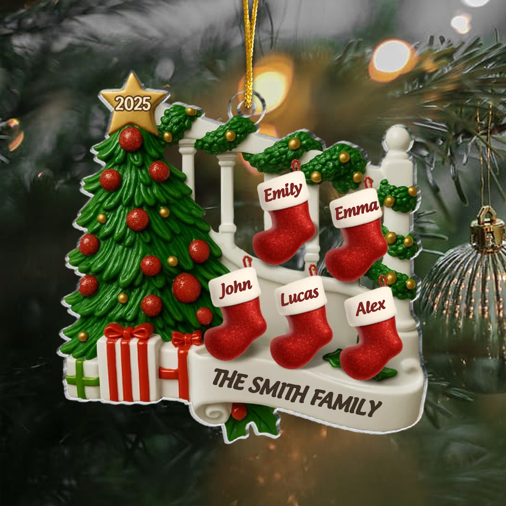 Personalized Family Stocking Christmas Ornament  Acrylic Custom Name Holiday Decor for Families 2025-ASO-4VLSZ