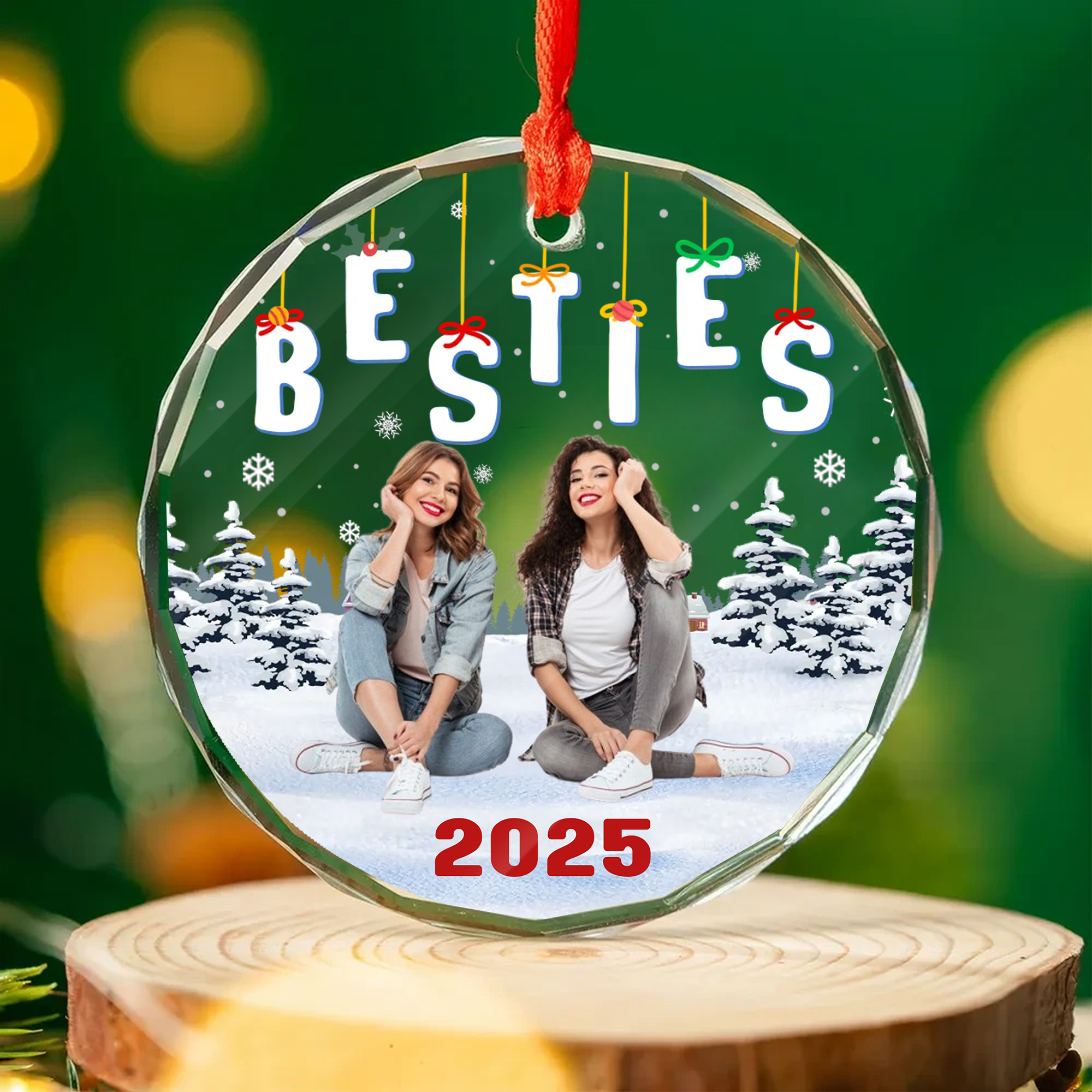 Personalized Besties Photo Glass Ornament  Custom Picture Christmas Keepsake for Best Friends 2025-GLO-SG7QT