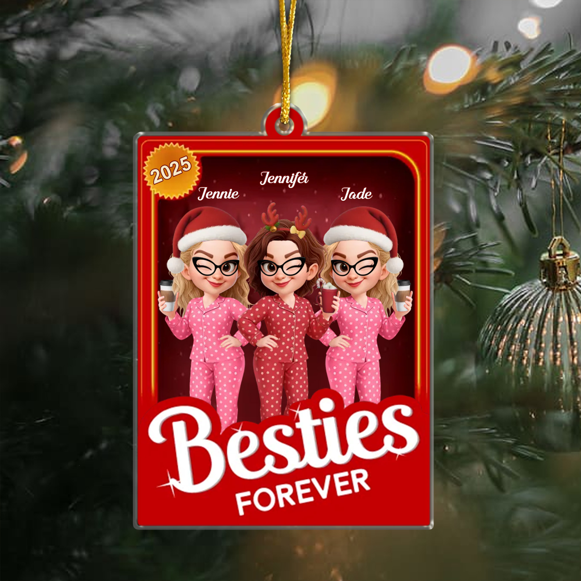 Personalized Besties Ornament with Names Besties Forever Acrylic Keepsake Christmas Gift for Friend Group-ASO-28Q63