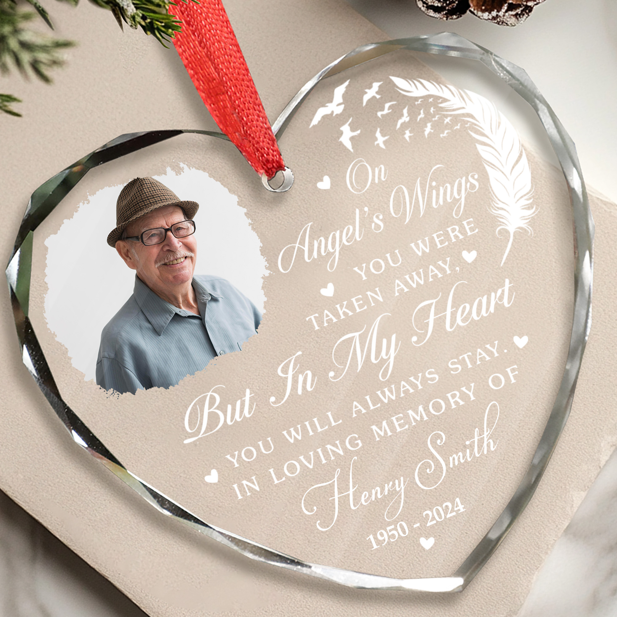 Personalized Memorial Heart Glass Ornament  Custom Photo  Name Keepsake for Loved Ones-GLO-XAGCY