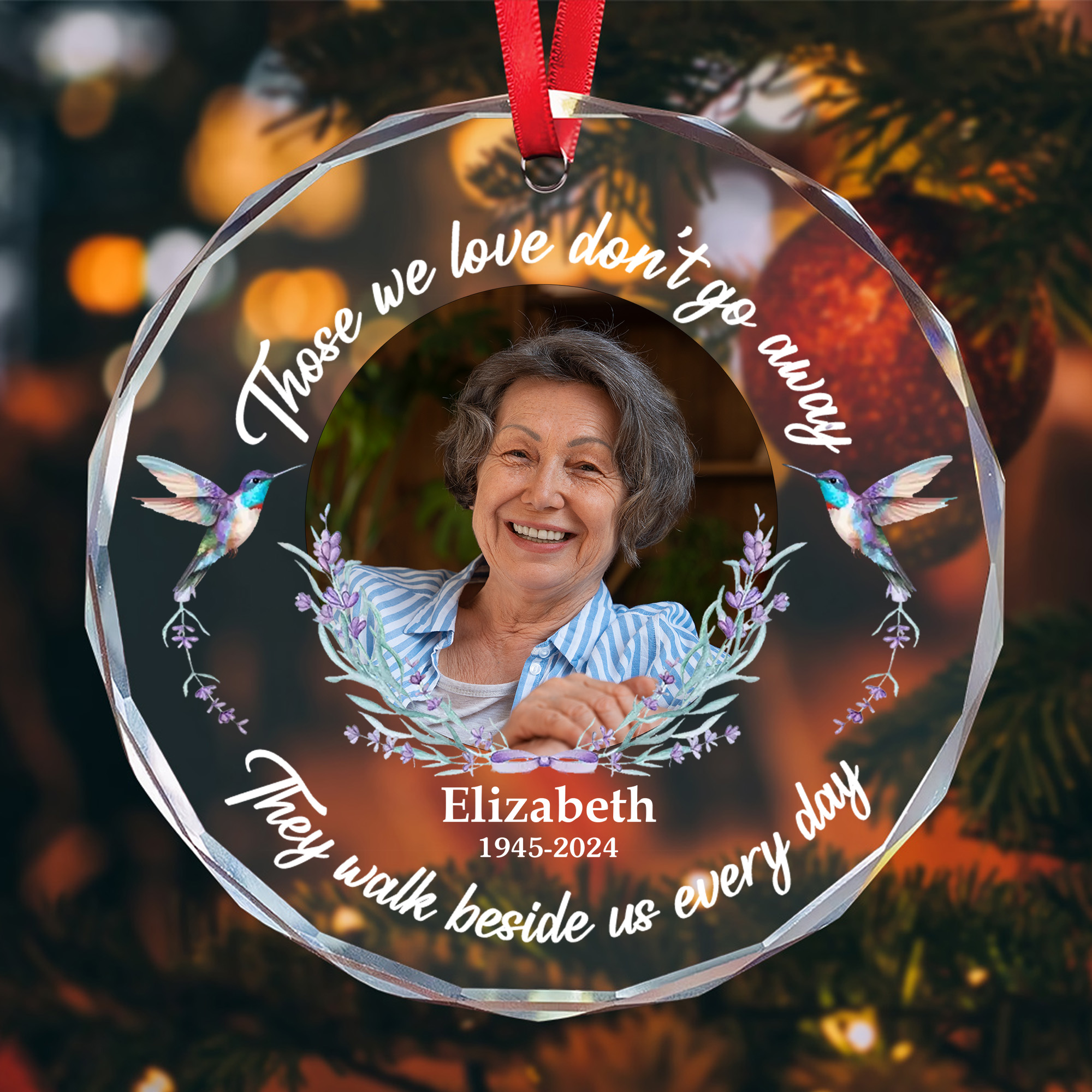 Personalized Memorial Hummingbird Glass Ornament  Custom Photo Keepsake for Loved Ones-GLO-AZERD