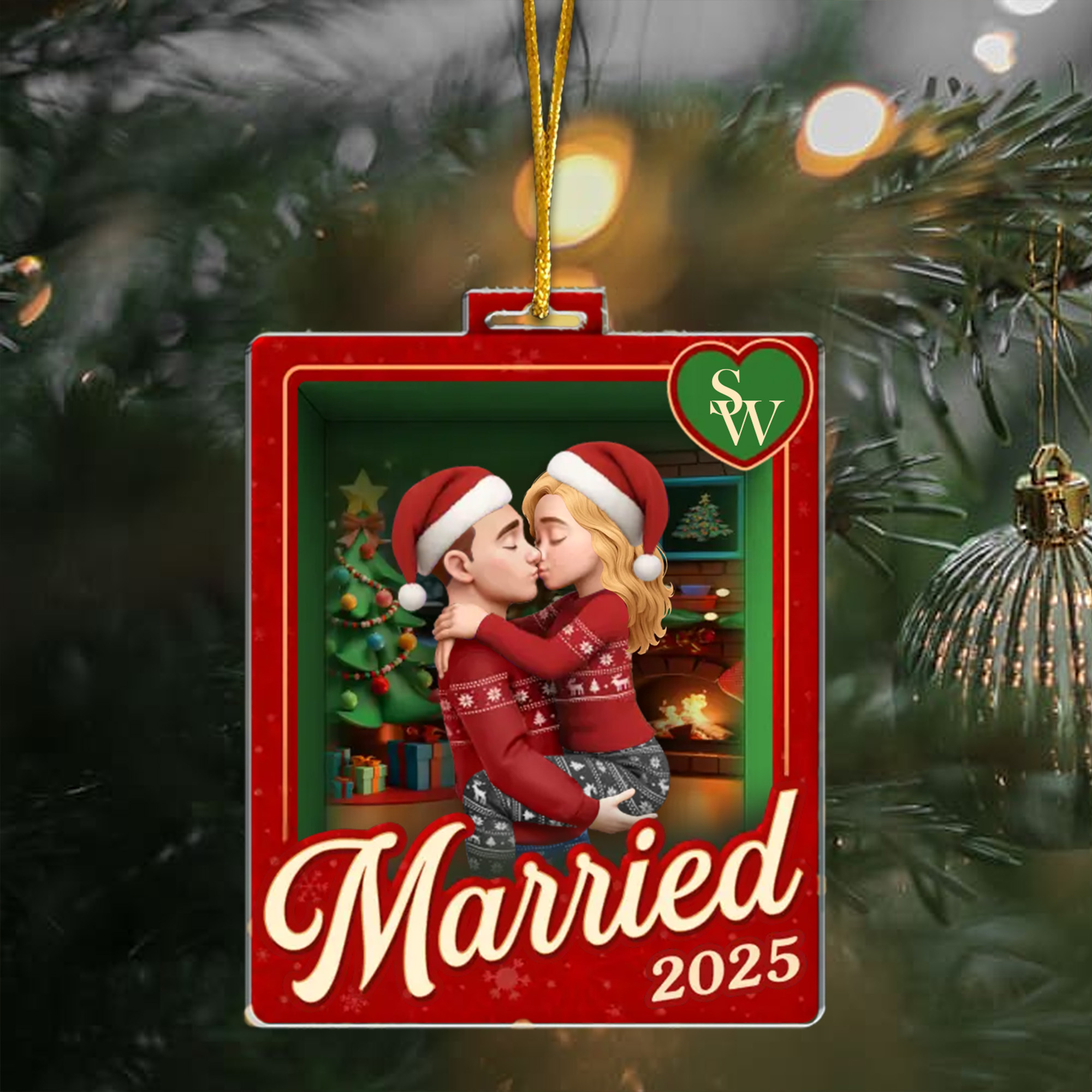 Personalized Married Christmas Ornament Custom Initials Keepsake Acrylic First Christmas Gift for Newlyweds-ASO-3RMF8