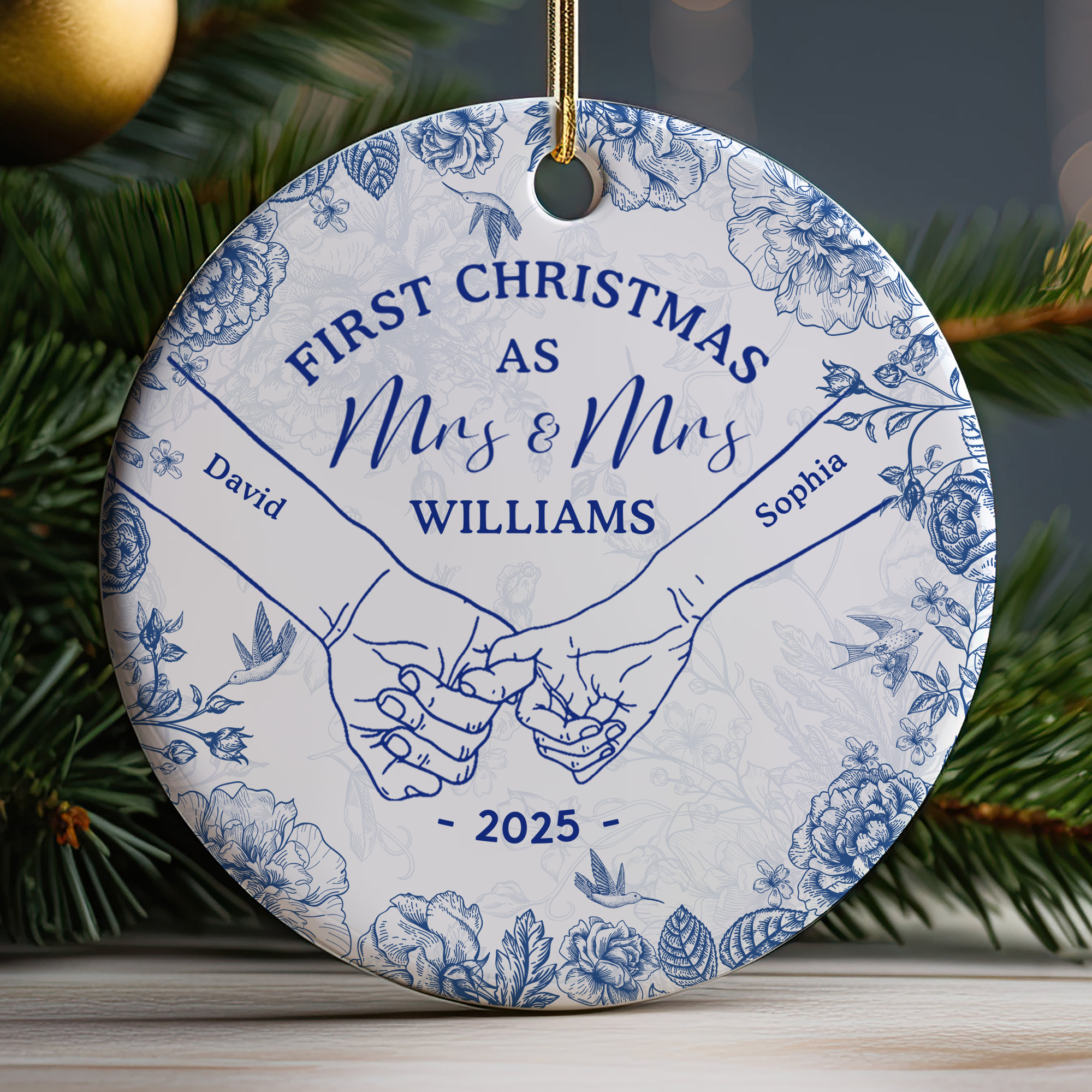 Personalized Mr & Mrs First Christmas Ornament - Ceramic Wedding Keepsake - Holiday Gift for Newlyweds-COR-PDOE5