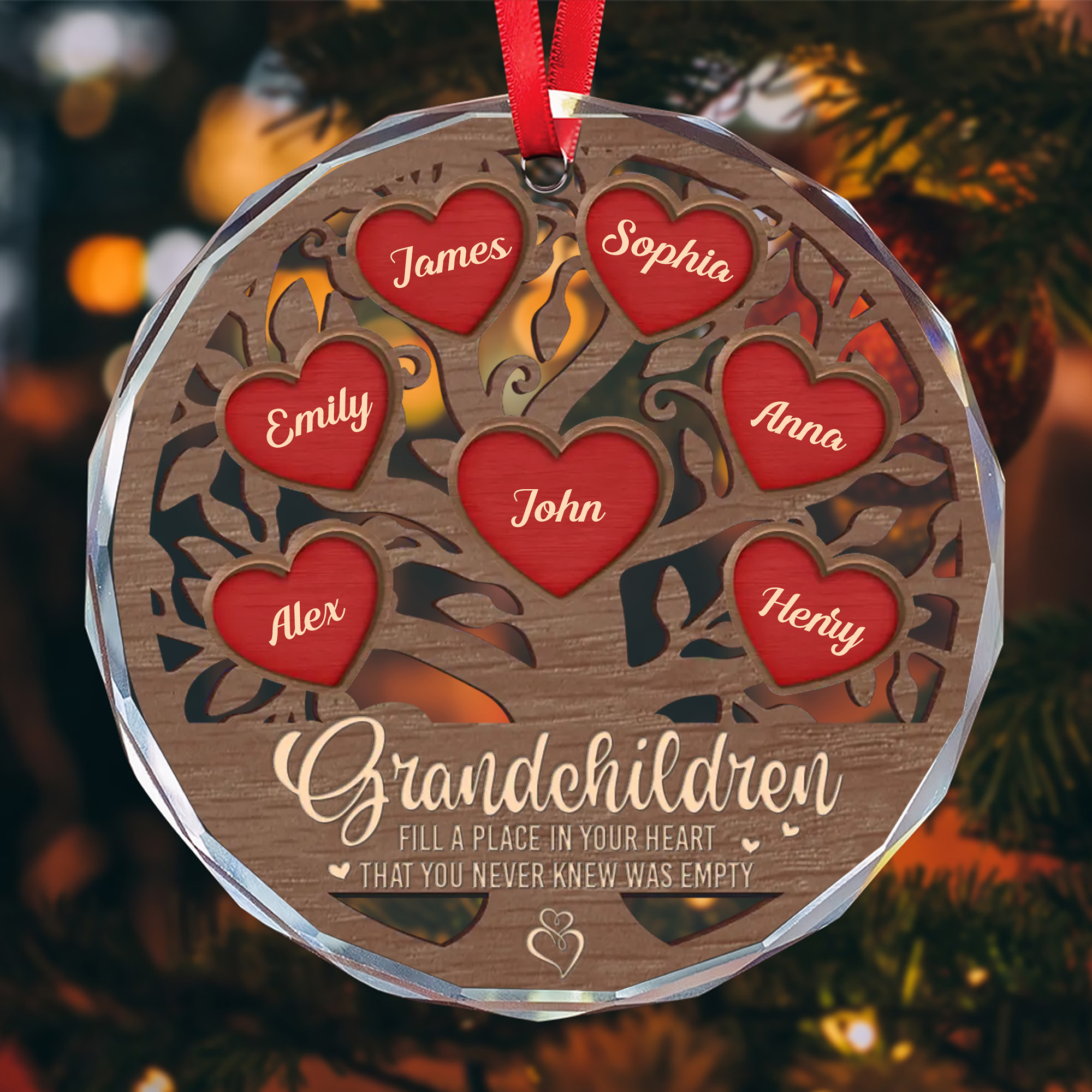 Personalized Grandchildren Heart Ornament - Custom Engraved Family Tree Christmas Gift for Grandparents-GLO-QTFCB