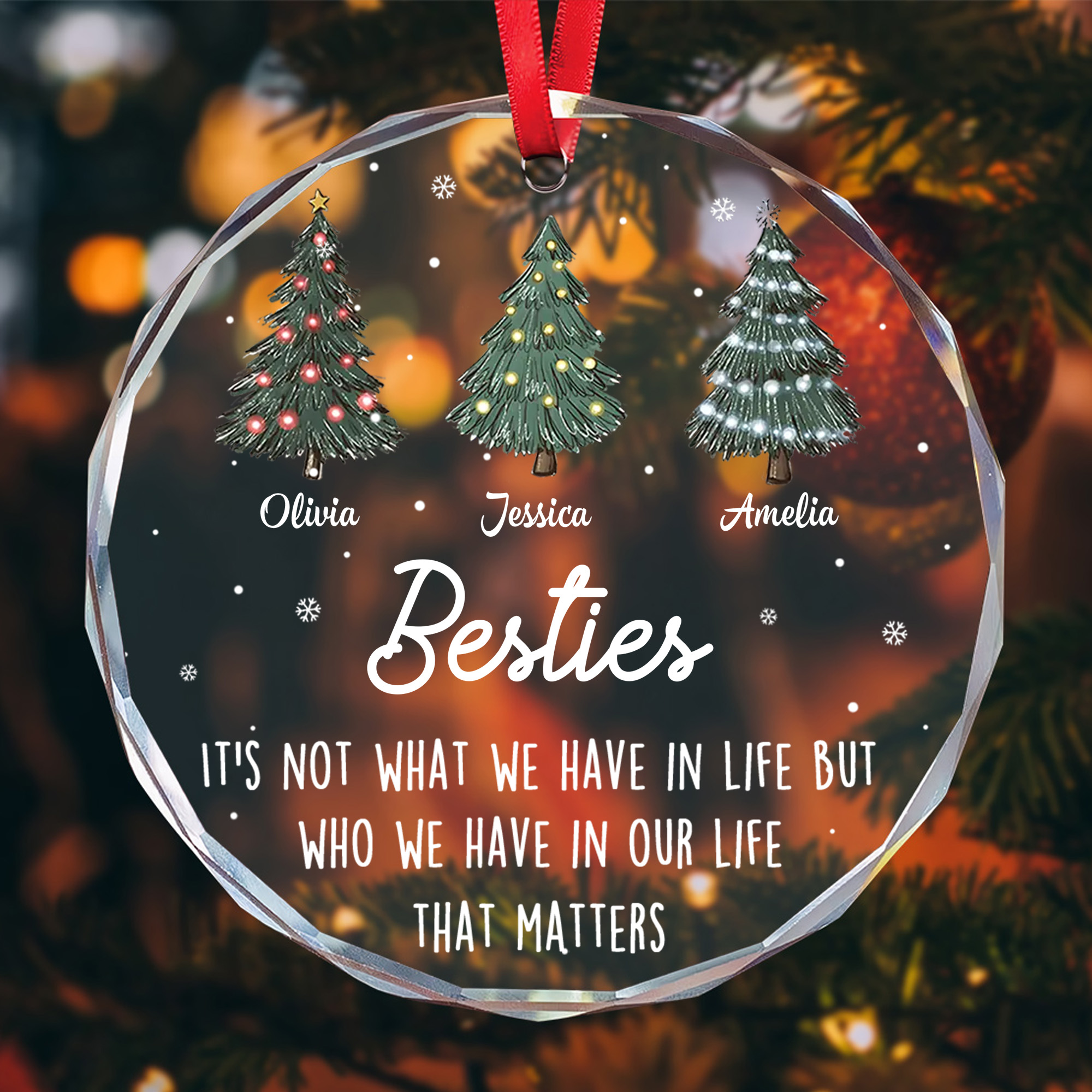 Personalized Best Friends Christmas Tree Ornament  Custom Glass Keepsake Gift for Besties-GLO-5LLAL