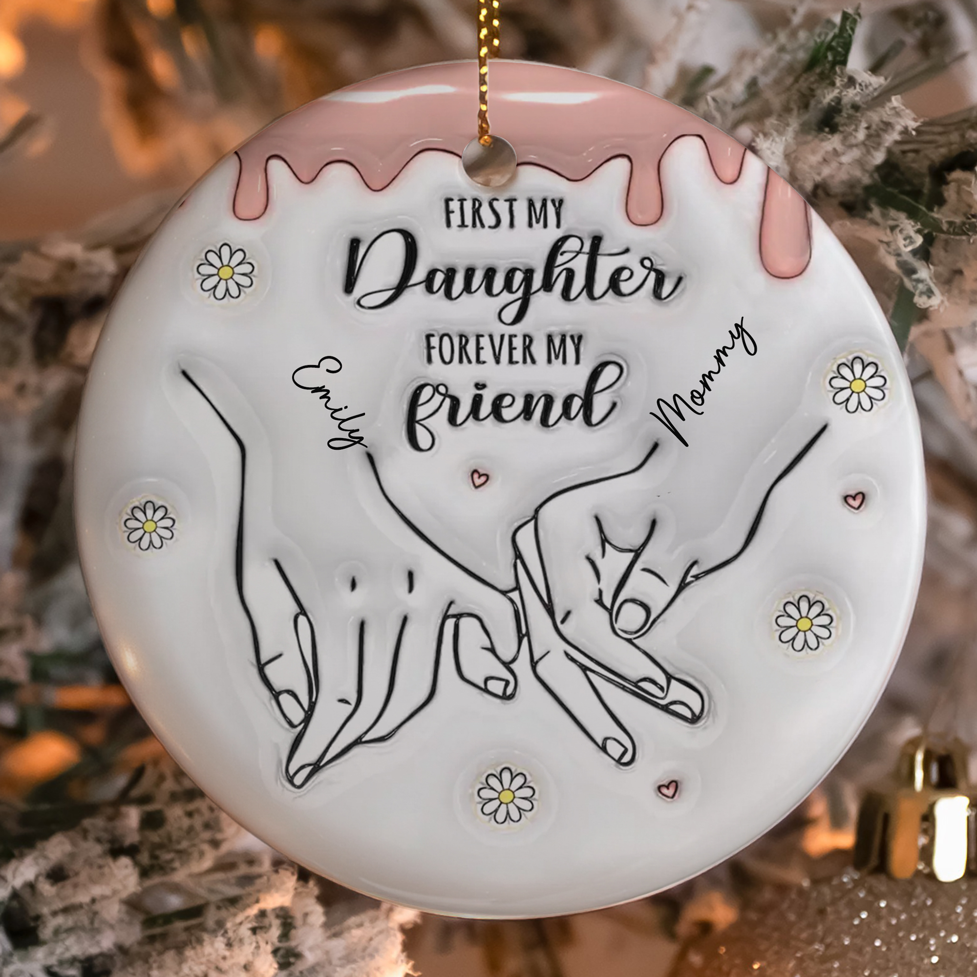 Personalized MotherDaughter Forever My Friend Ornament  Ceramic Round  Christmas Gift for Mom  Daughter-COR-YQQI2