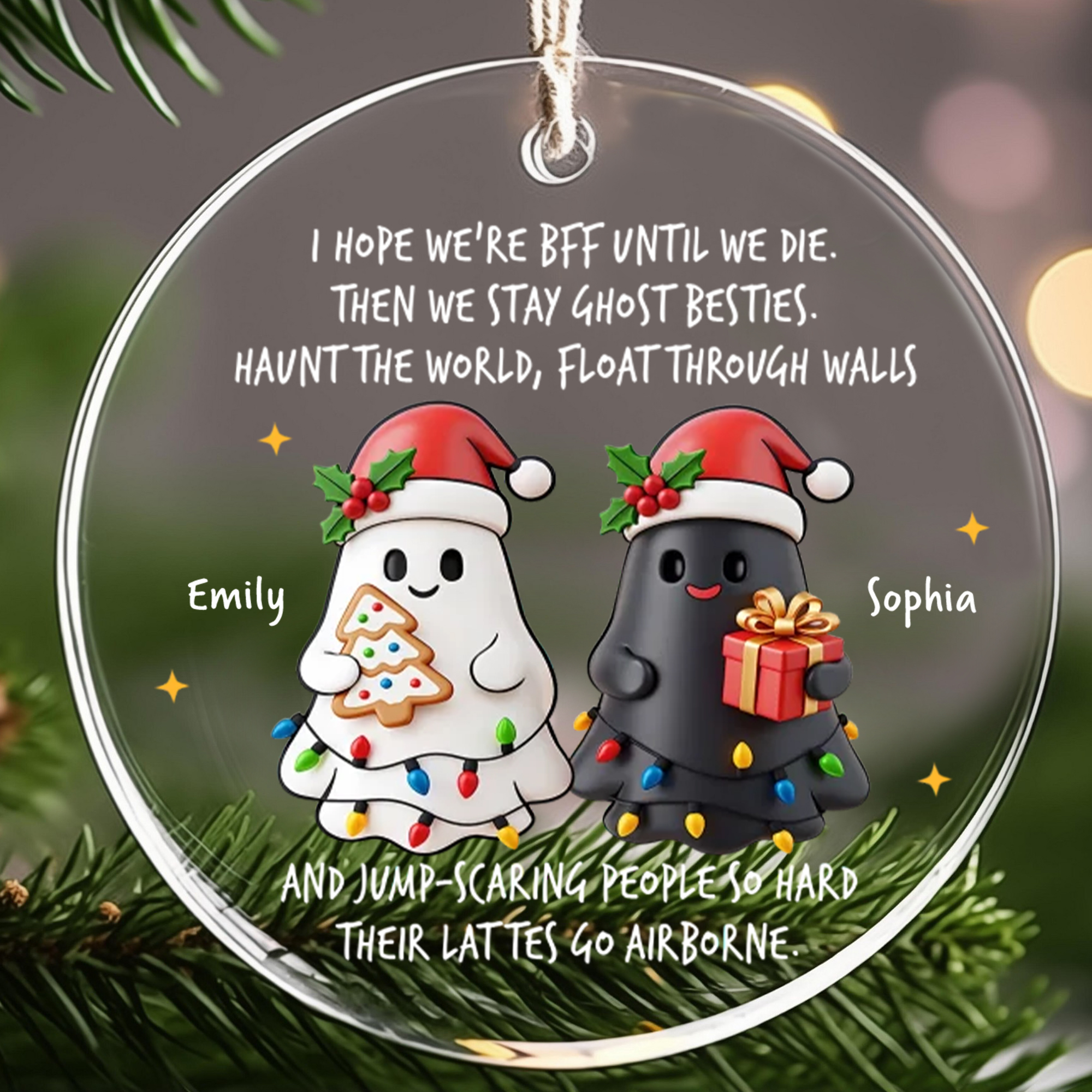 Personalized Ghost Besties Funny Christmas Ornament Custom Names Keepsake Acrylic BFF Gift for Best Friend-ARO-A7YNI