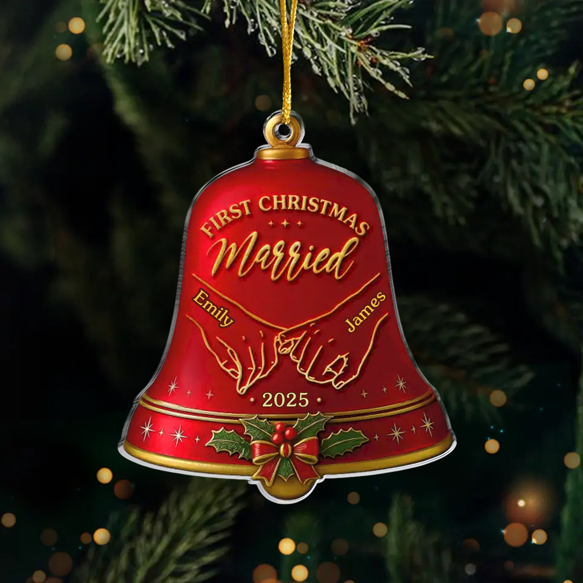Personalized First Christmas Married Ornament Custom Names  Year Bell Keepsake Acrylic Wedding Gift for Newlyweds-ASO-YD2JM
