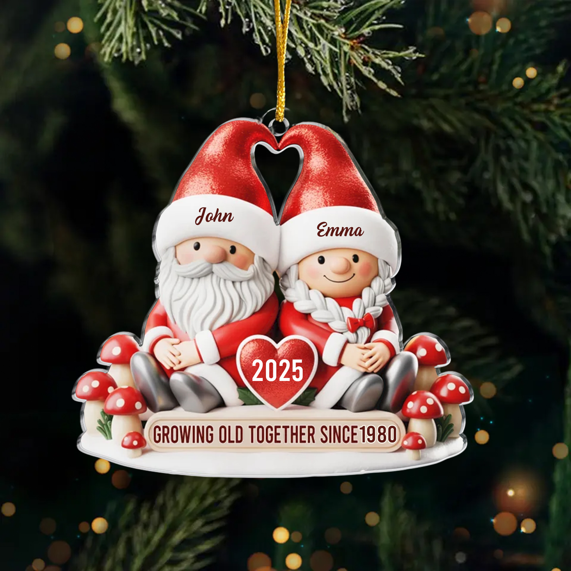 Personalized Gnome Couple Christmas Ornament  Acrylic Growing Old Together Holiday Gift for Couples 2025-ASO-J65K3