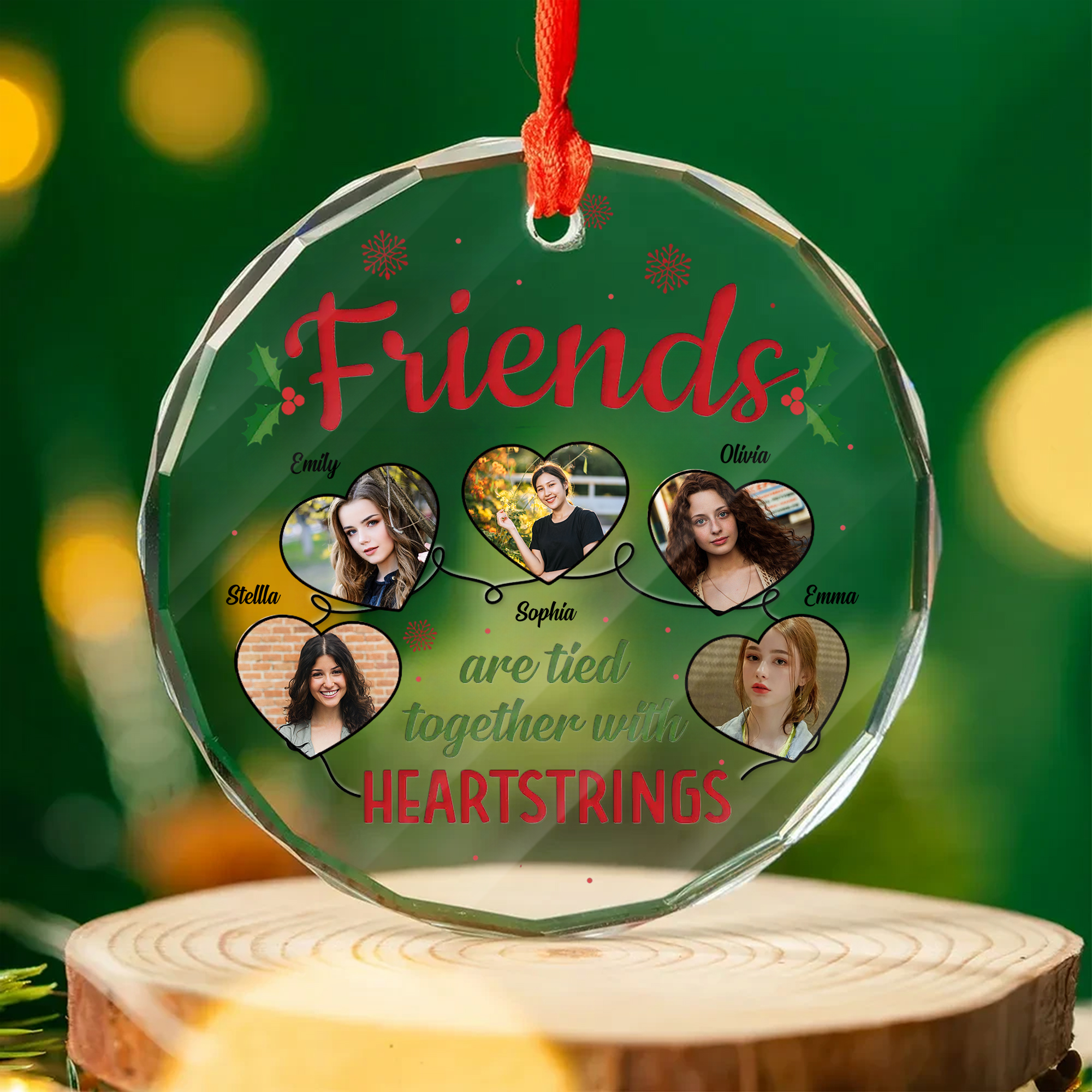 Personalized Best Friend Photo Ornament  Custom Glass Heartstrings Keepsake Gift for Friends Christmas-GLO-YGQKI