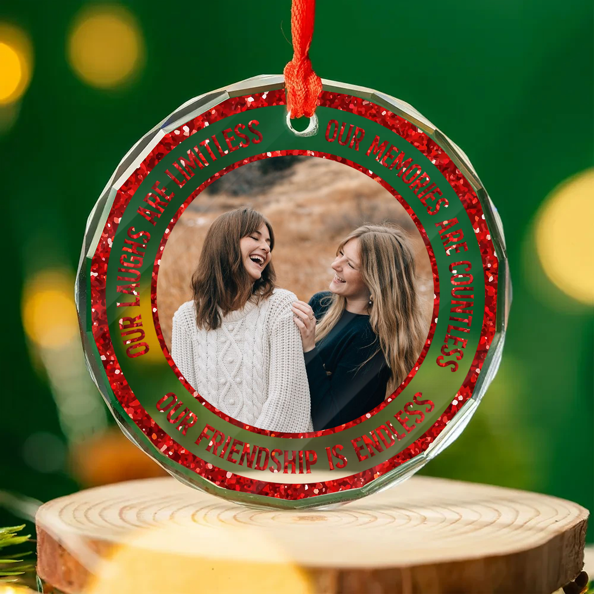 Personalized Best Friend Photo Ornament  Custom Glass Friendship Keepsake Gift for Besties Christmas-GLO-ESOX7
