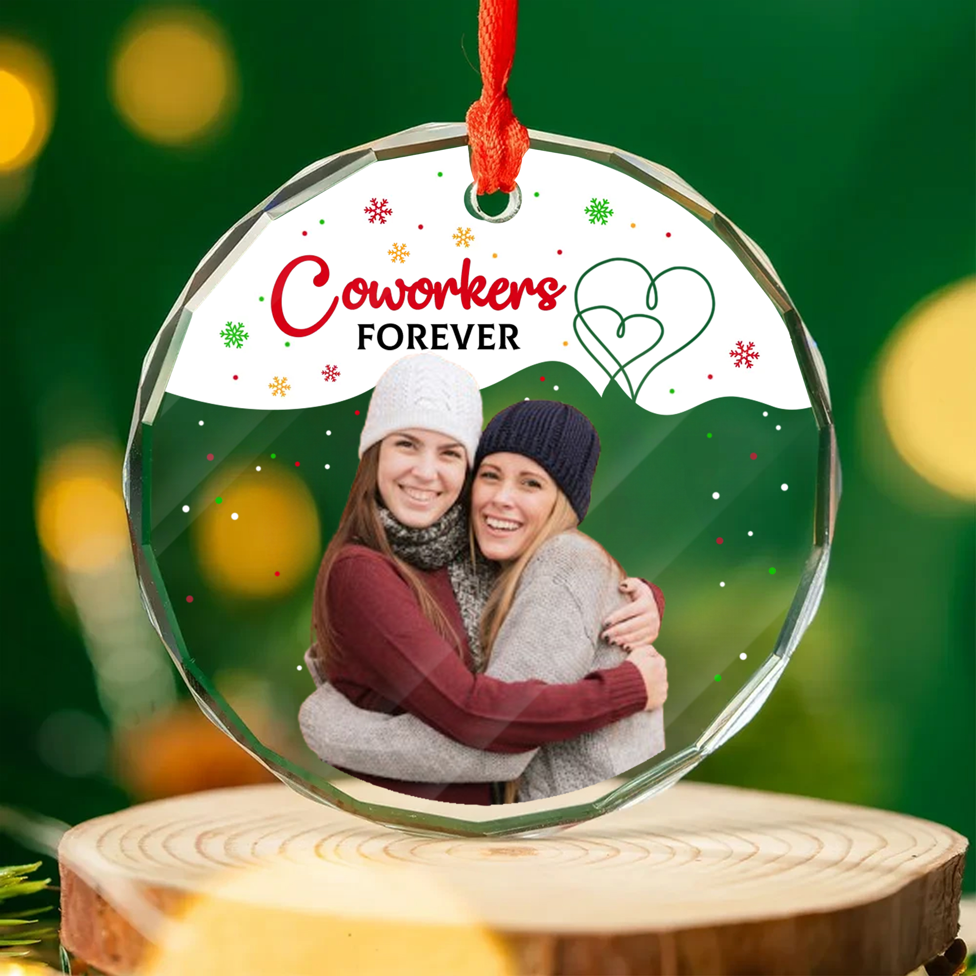 Personalized Coworkers Forever Photo Ornament  Custom Glass Keepsake Gift for Colleagues Christmas-GLO-PFAPT