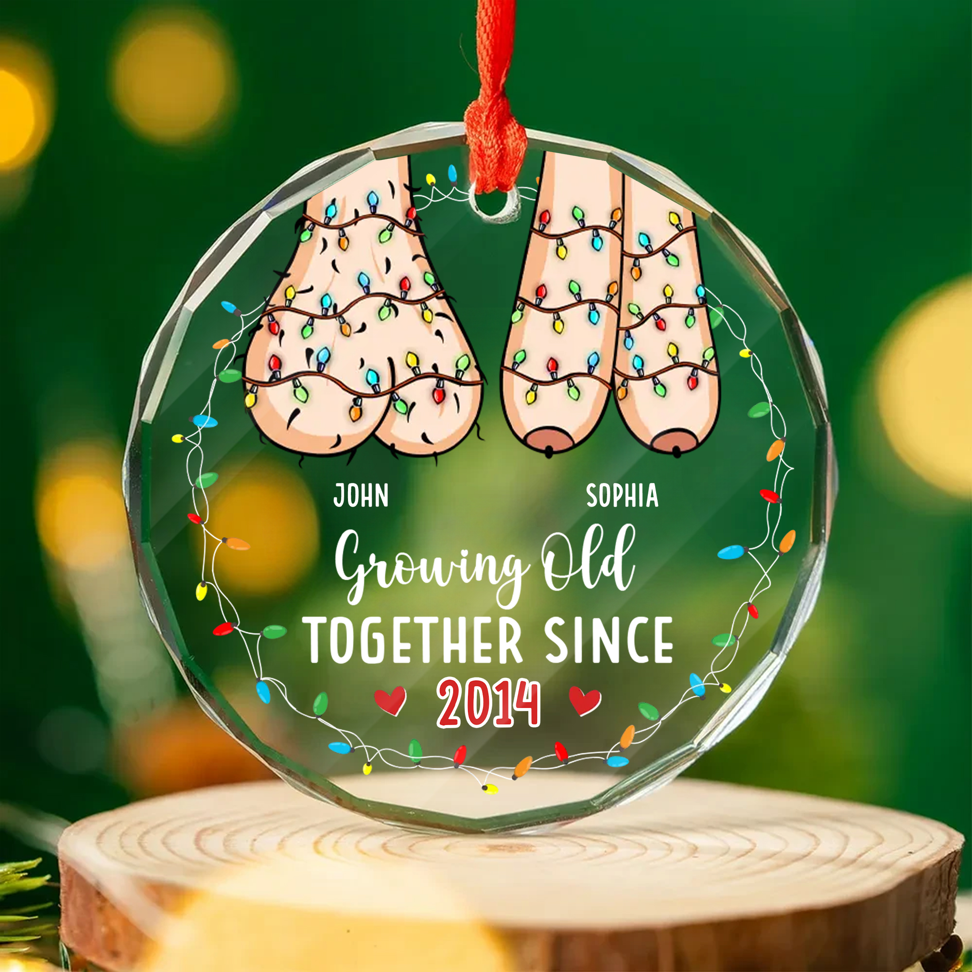 Personalized Funny Couple Christmas Ornament  Custom Growing Old Together Glass Gift for Partners-GLO-KMHB3