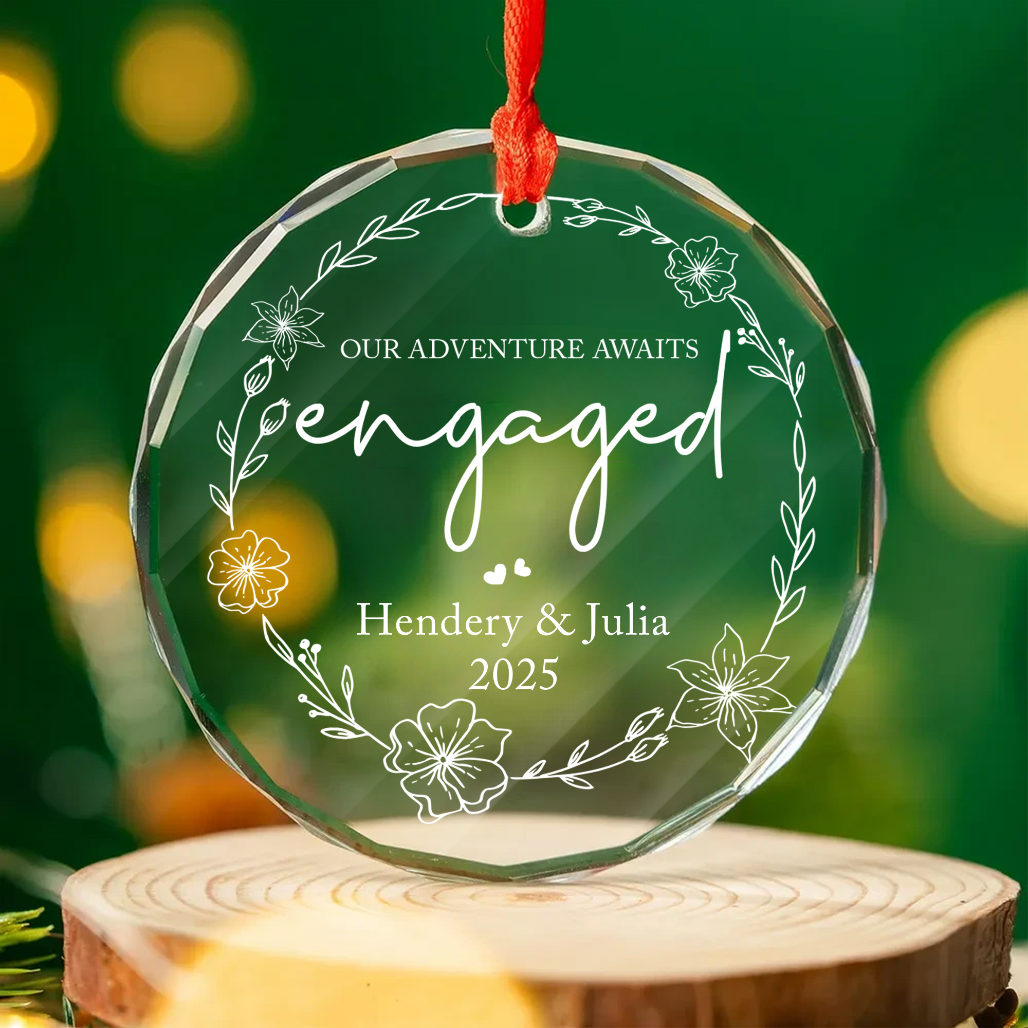 Personalized Engaged Couple Ornament  Custom Glass Our Adventure Awaits Gift for Newlyweds 2025 Engagement-GLO-3EE9J