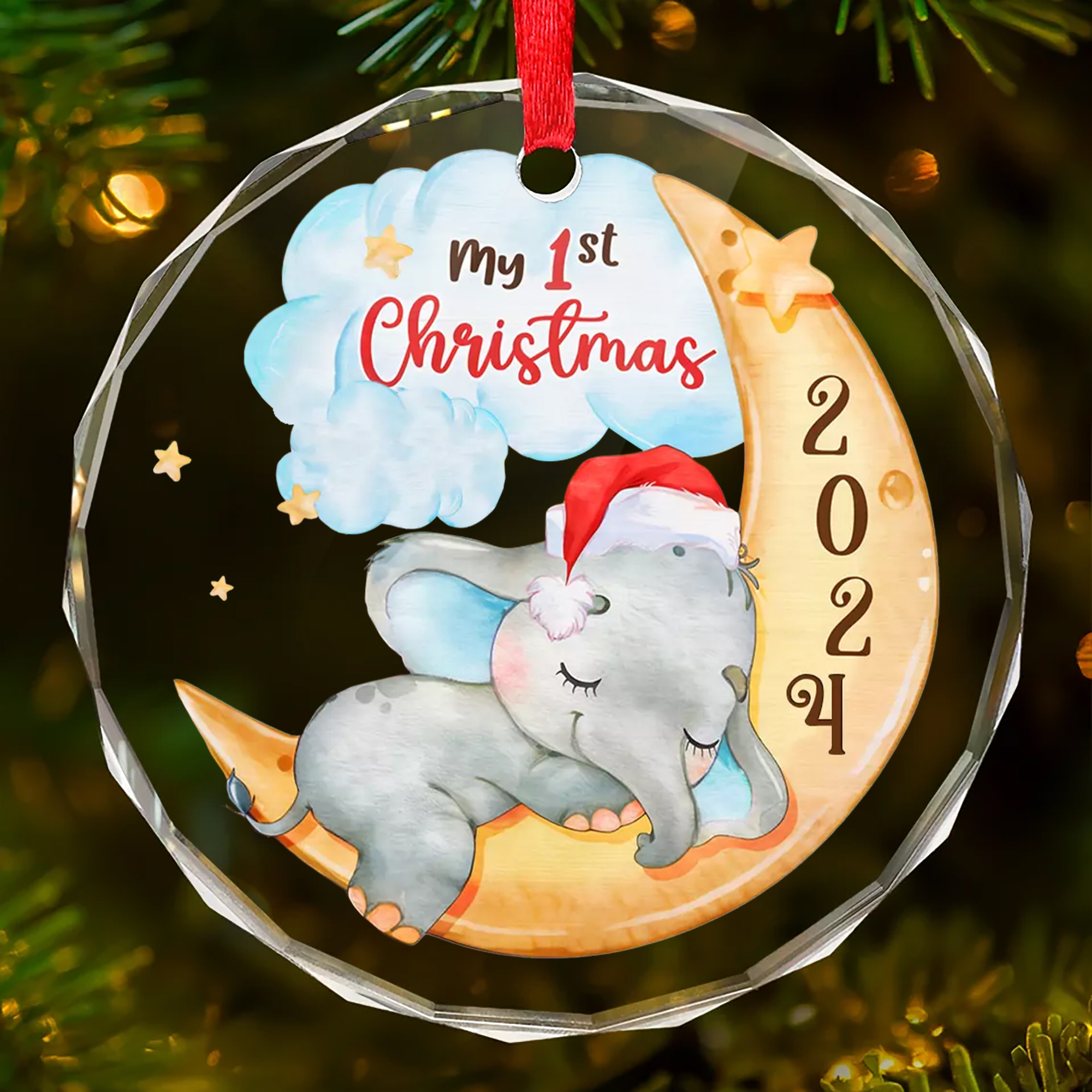 Babys First Christmas Elephant Ornament  Glass Keepsake Gift for New Parents  Babies-GLO-STN09