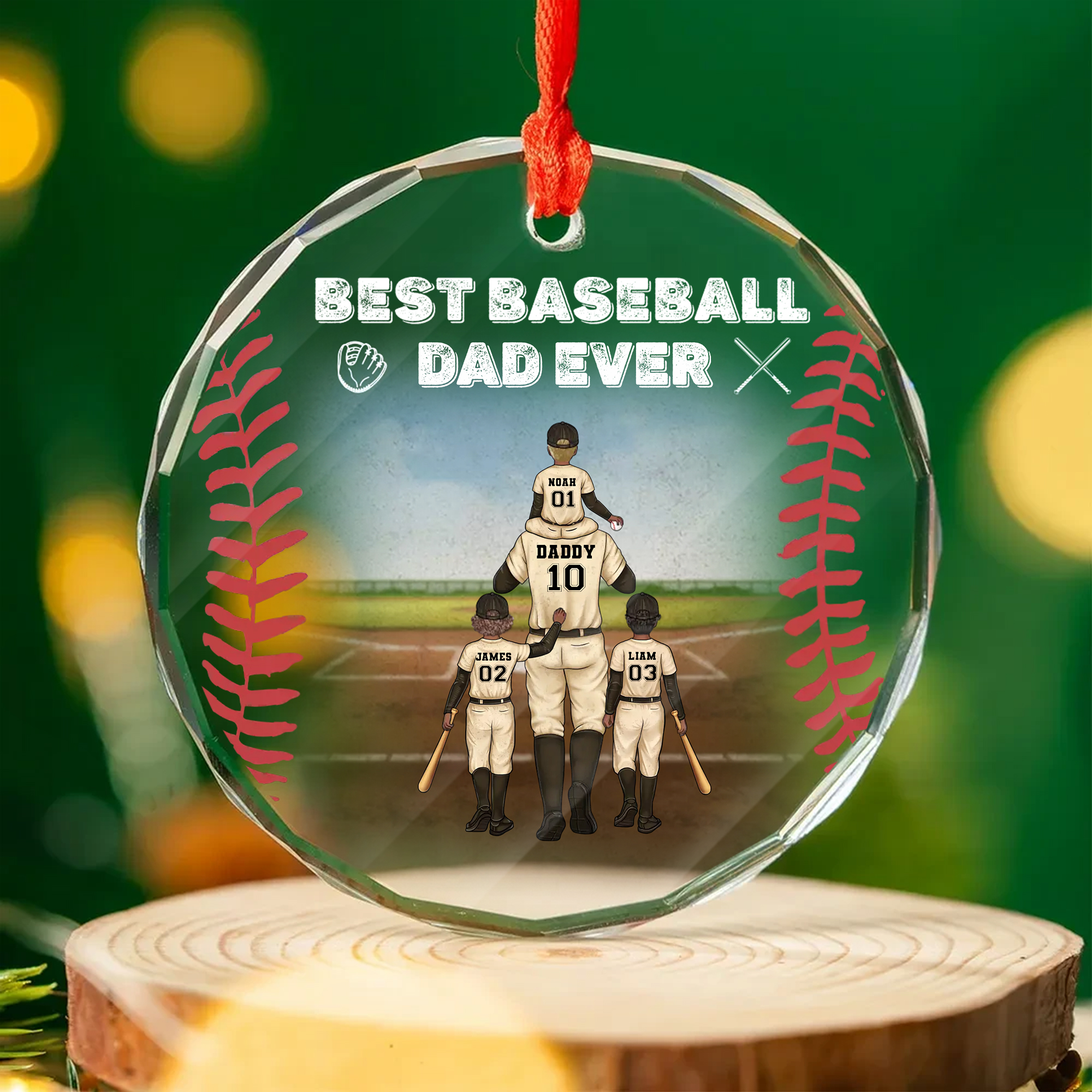 Personalized Best Baseball Dad Ever Ornament  Acrylic  Wood Style  Christmas Gift for Dads-GLO-T538S