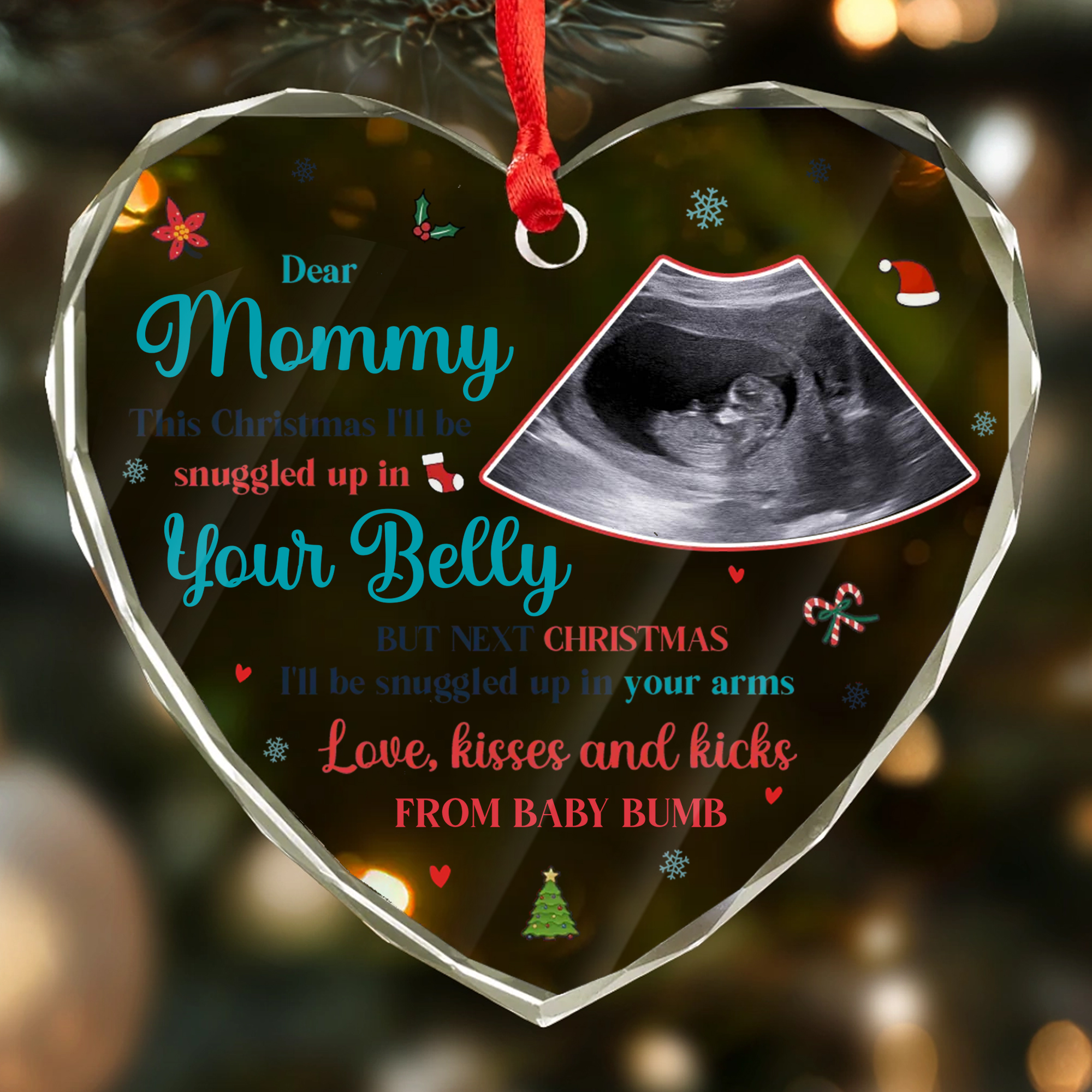 Personalized Baby Bump Christmas Ornament  Acrylic Heart  Holiday Gift for Expecting Moms-GLO-DKWZA