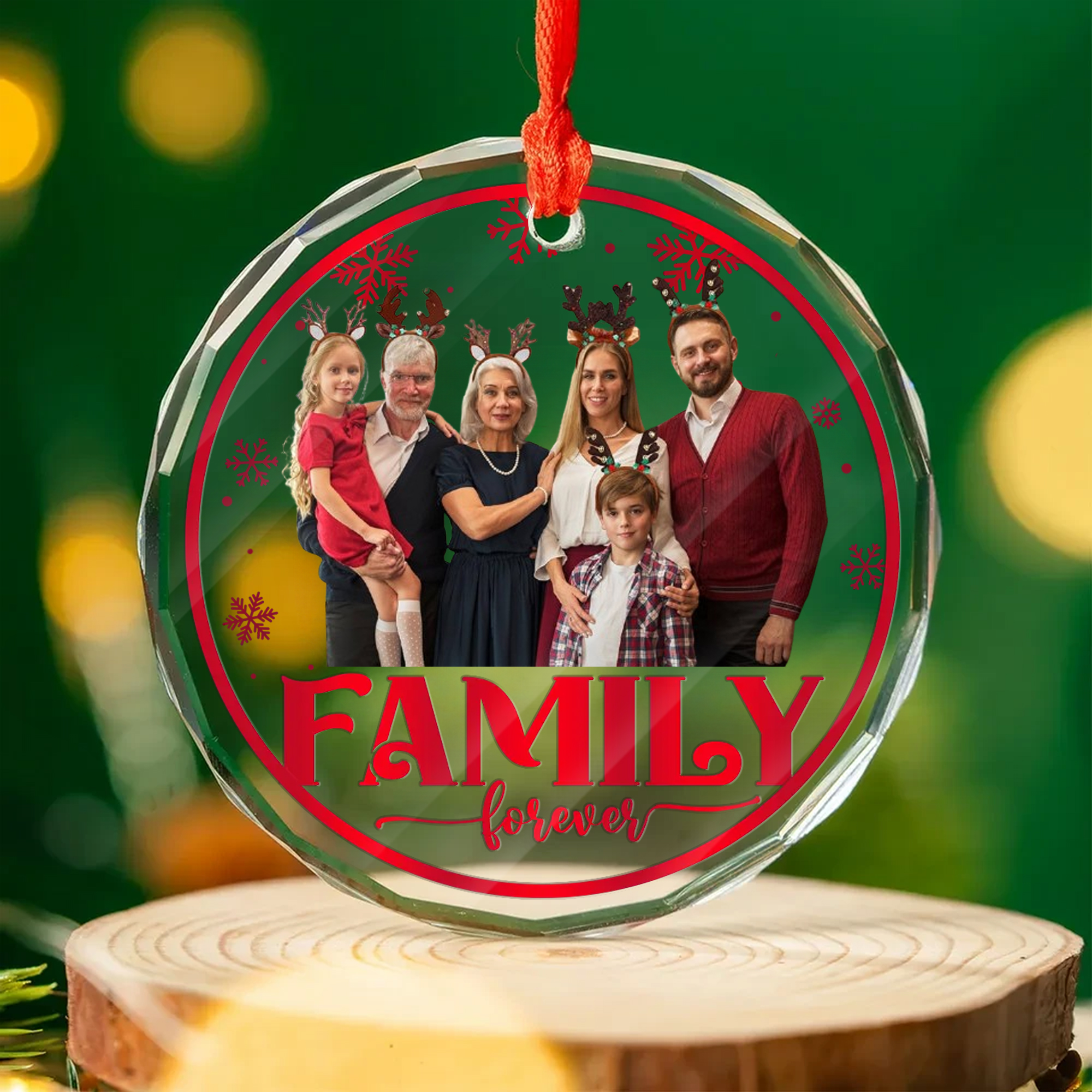 Personalized Family Photo Christmas Ornament - Faceted Glass Family Forever - Holiday Gift for Grandparents 2025-GLO-OOX5J