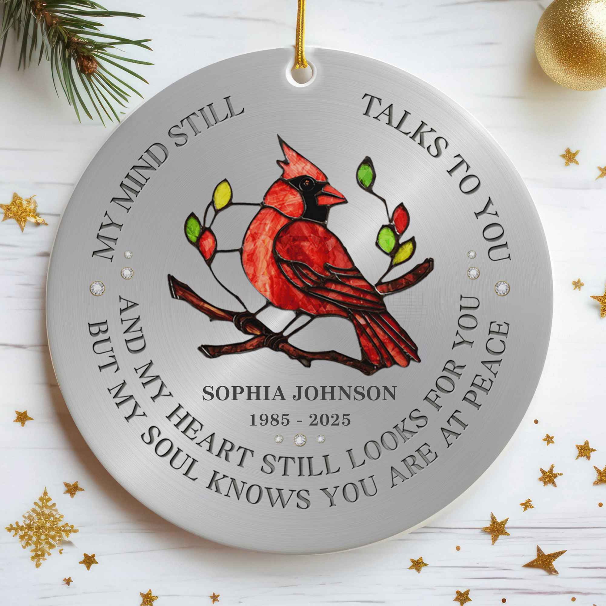 Personalized Cardinal Memorial Ornament  Stained Glass Metal  Sympathy Gift for Loss of a Loved One 2025-COR-VNQUD
