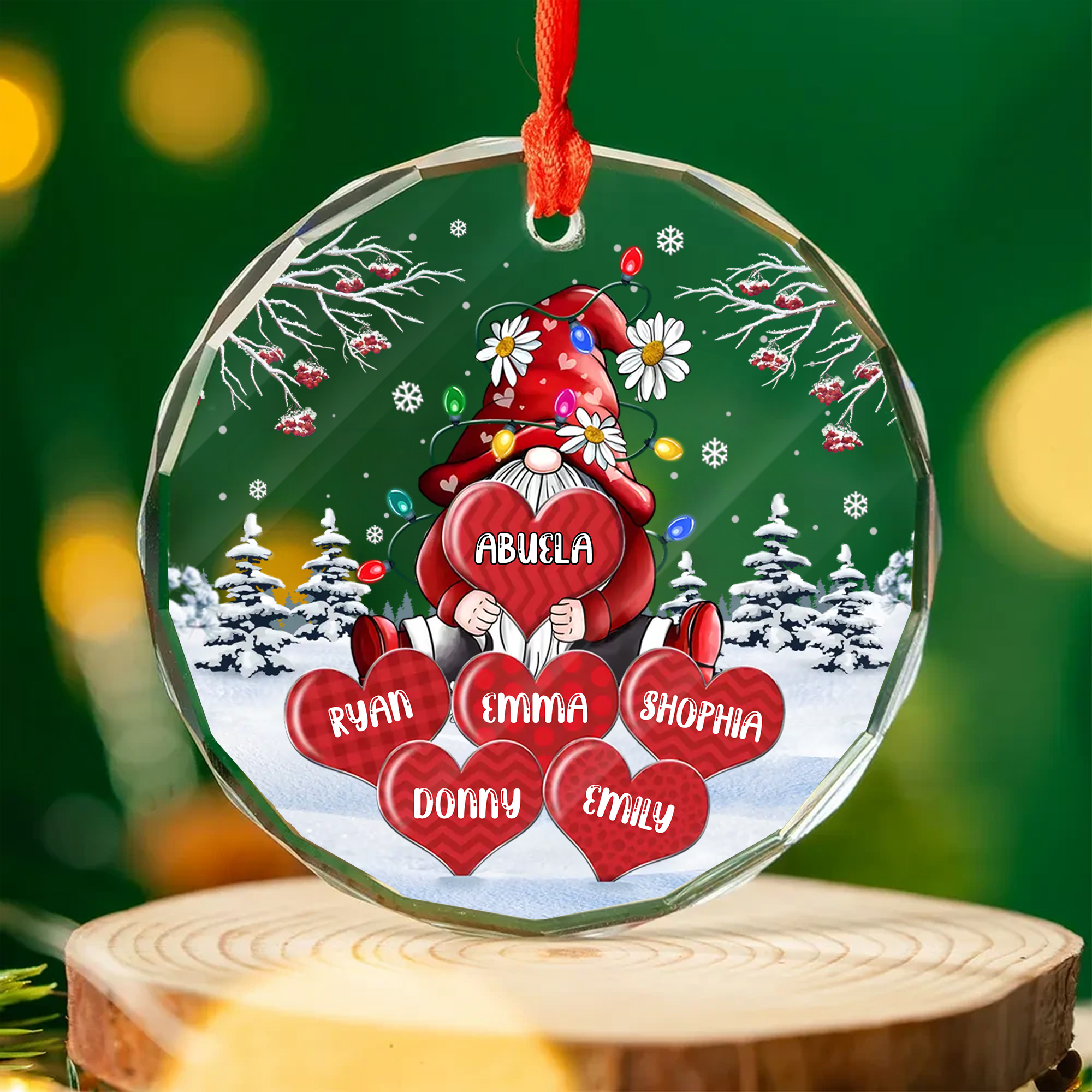 Personalized Abuela Gnome  Grandkids Names Ornament  Acrylic  Wood Style  Christmas Gift for Grandmothers-GLO-5ADFW
