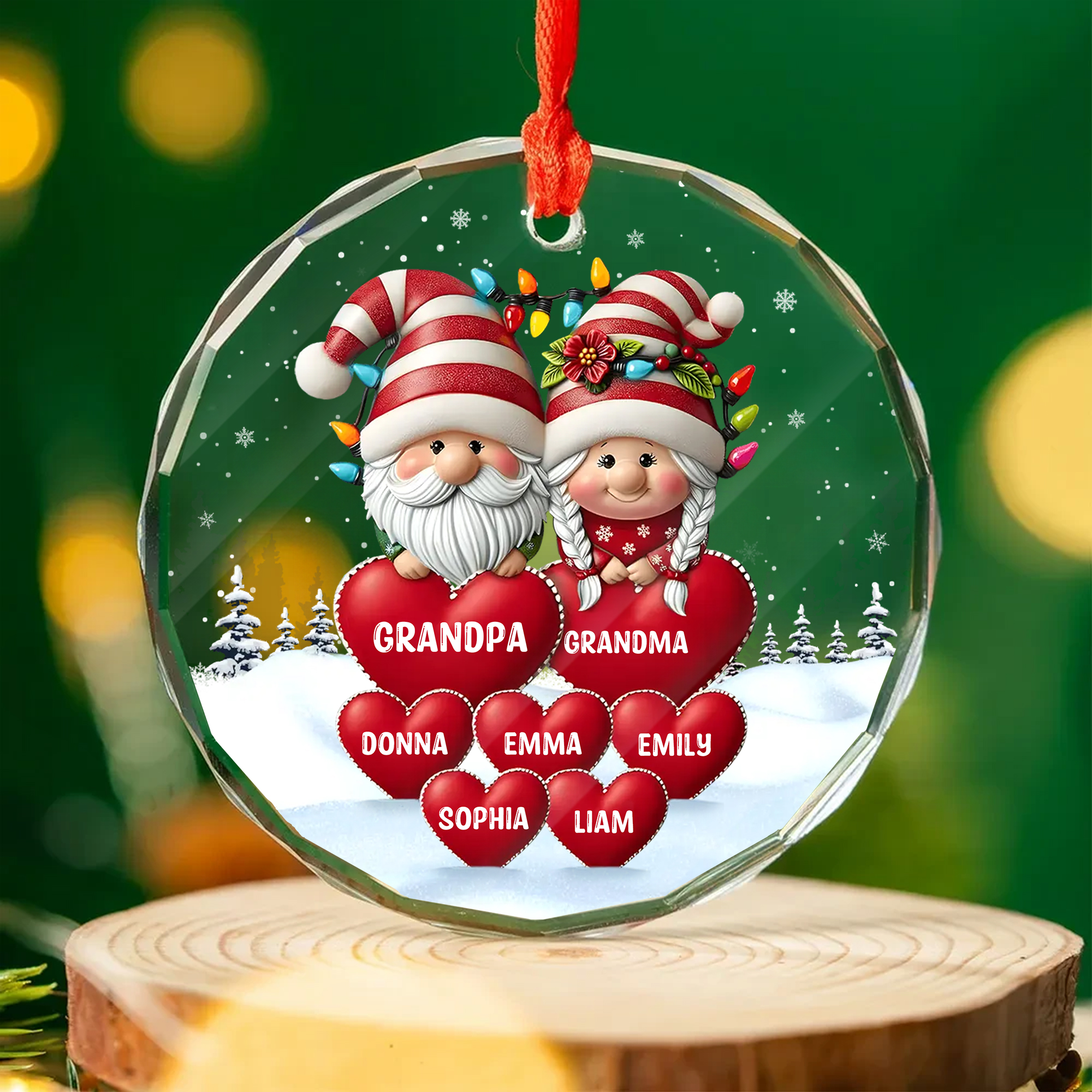 Personalized Gnome Grandpa Grandma  Grandkids Names Ornament  Acrylic  Wood Style  Christmas Gift for Grandparents-GLO-AOJE3