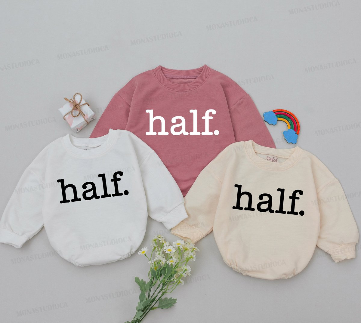 Half Birthday Baby Romper Half Way To One Romper 6 Months Birthday Gift Natural Birthday Outfit Newb