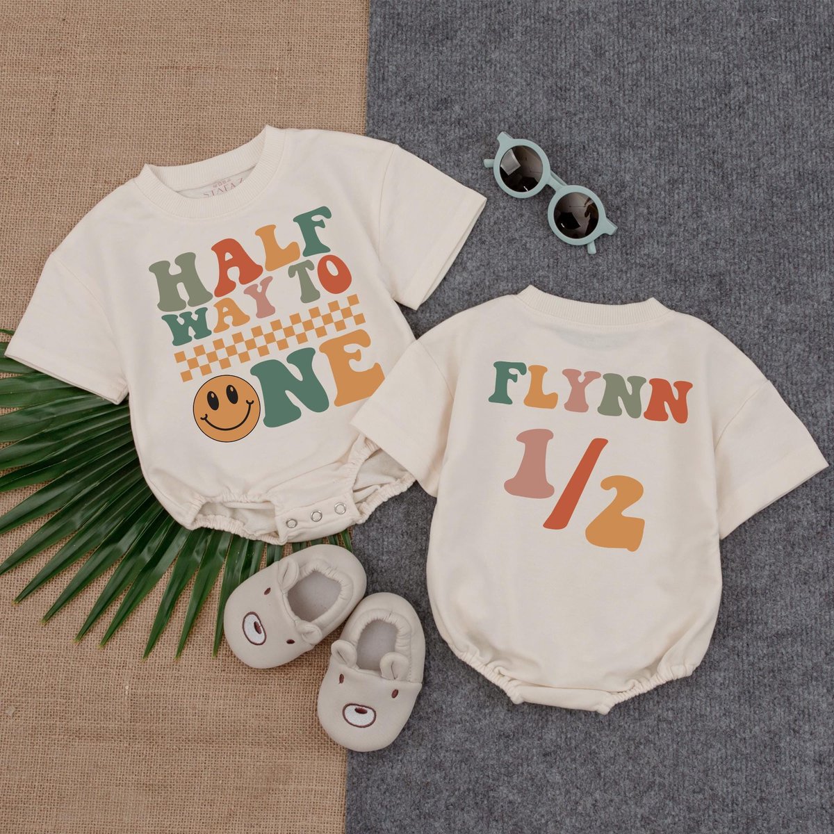 Half Birthday Baby T shirt Bubble Romper with Custom Name 6 Month Bodysuit Halfway to One Outfit 12 190