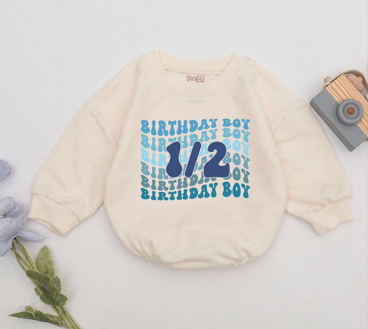 Half Birthday Boy Romper Half Way To One Baby Romper 6 Months Birthday Gift 12 Birthday Outfit Newbo
