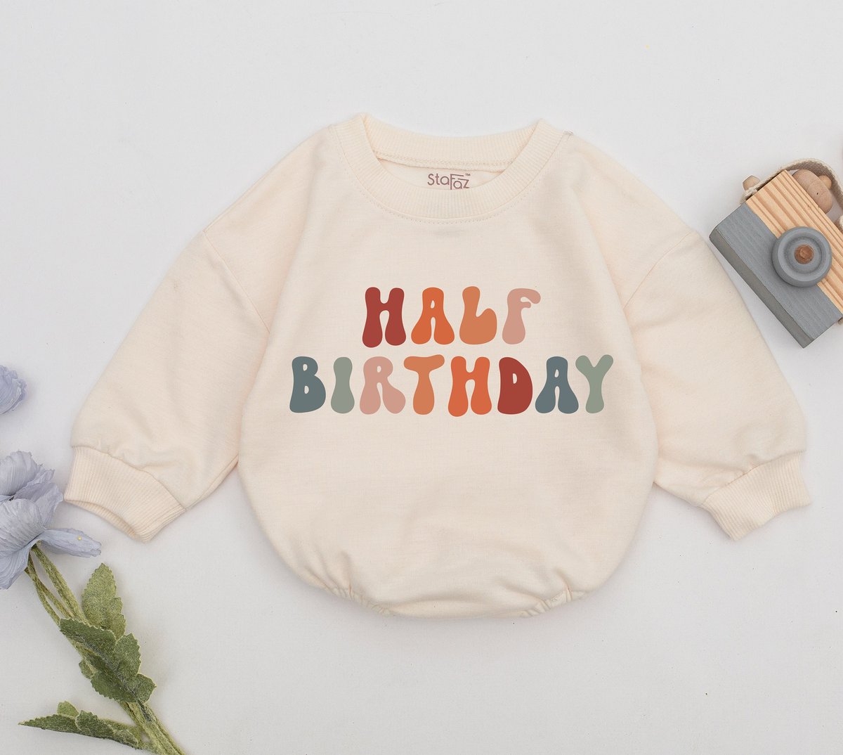 Half Birthday Boy Romper Half Way To One Baby Romper 6 Months Birthday Gift Natural Birthday Outfit