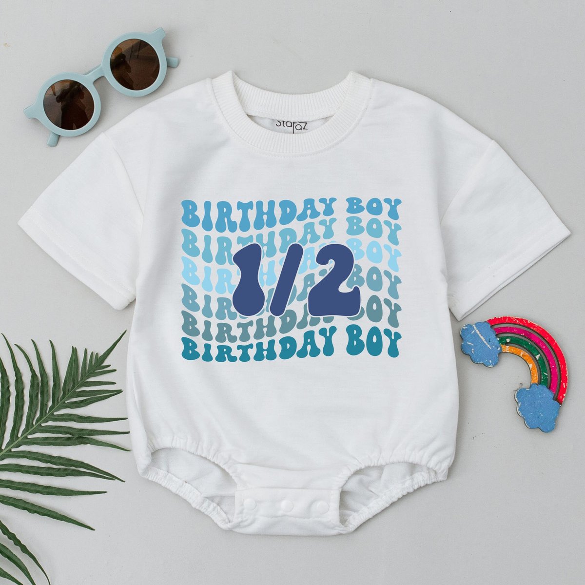Half Birthday Boy Short Sleeve Romper Half Way To One 6 Months Birthday Gift 12 Birthday Outfit Newb