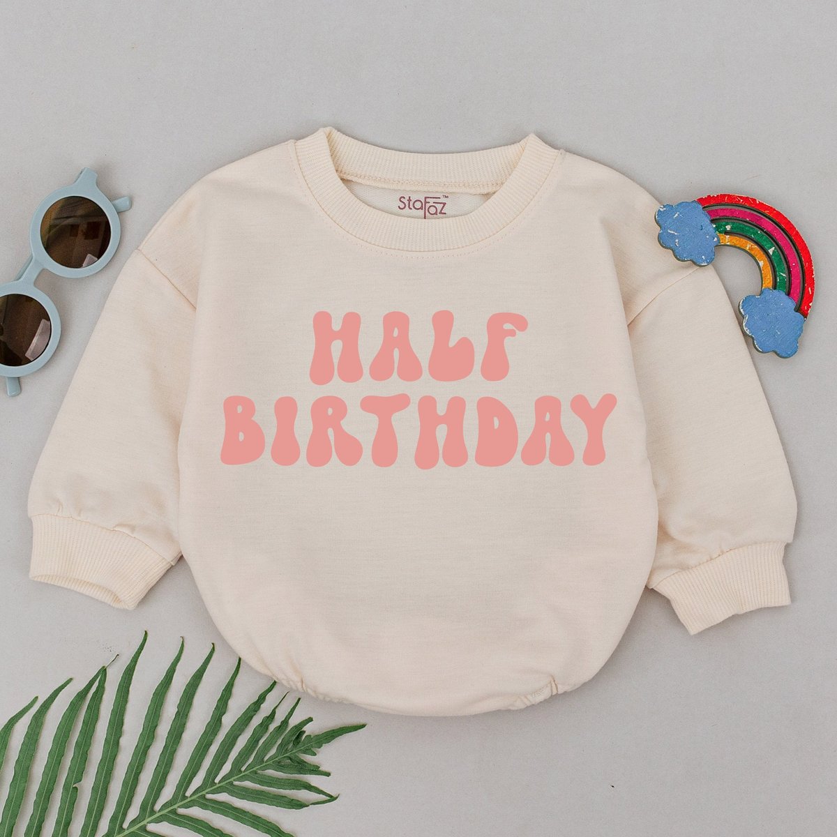 Half Birthday Girl Romper Half Way To One Romper 6 Months Birthday Gift Natural Birthday Outfit Newb