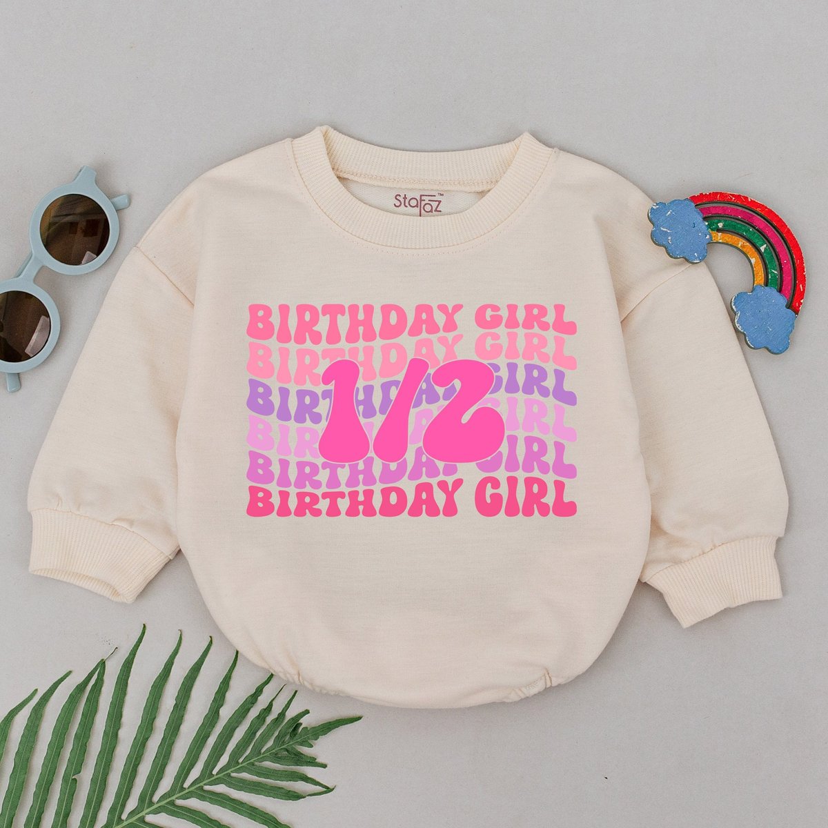 Half Birthday Girl Romper Half Way To One Romper 6 Months Birthday Gift Natural 12 Birthday Outfit N