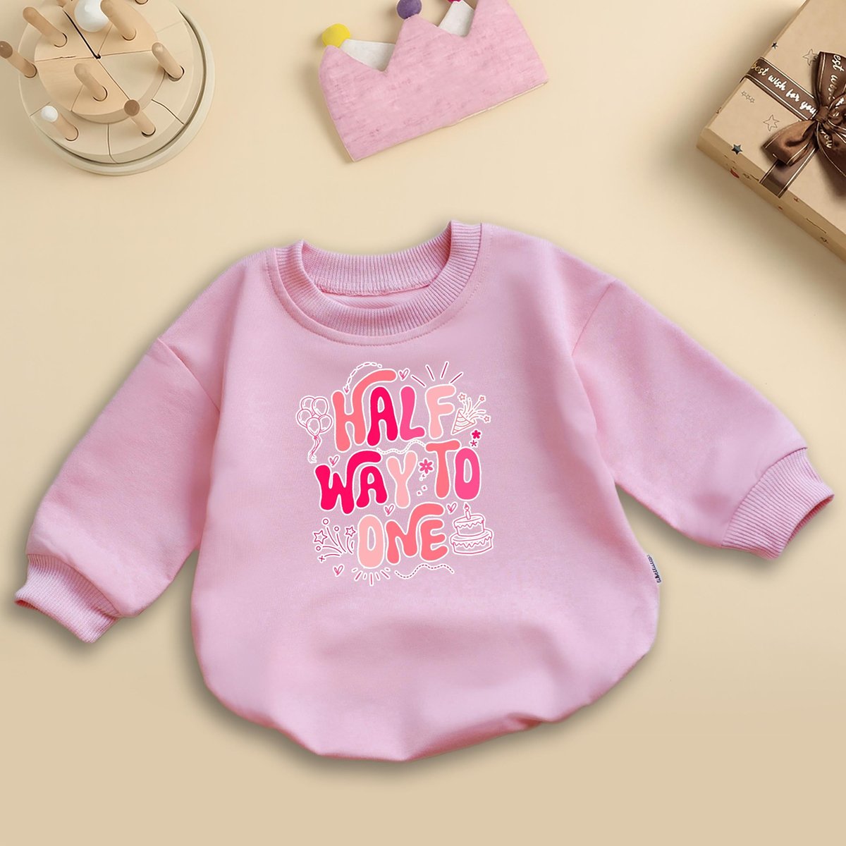 Half Birthday Girl Romper Half Way To One Romper 6 Months Birthday Gift Natural 12 Birthday Outfit N 436