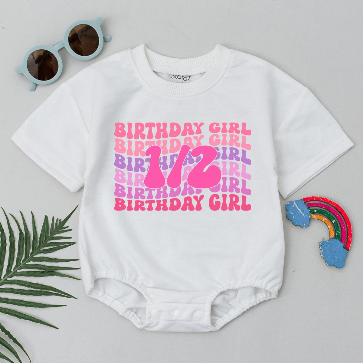 Half Birthday Girl Short Sleeve Romper Half Way To One 6 Months Birthday Gift 12 Birthday Outfit New
