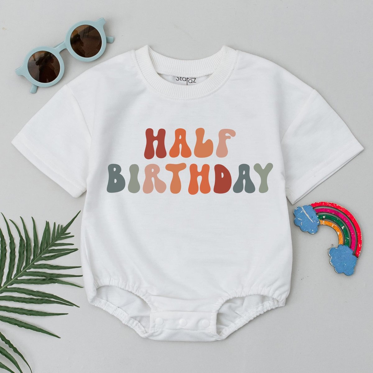 Half Birthday Short Sleeve Romper Half Way To One Romper 6 Months Birthday Gift Natural Birthday Out