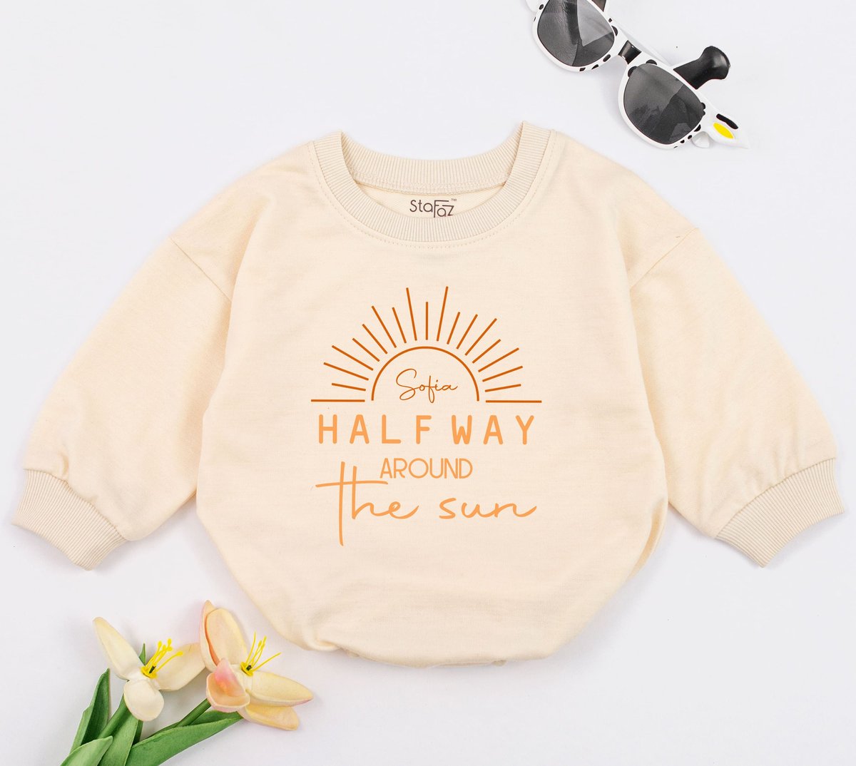 Half Way Around The Sun Baby Romper Baby Announcement Boys and Girls Clothes Half One Baby Bodysuit 169