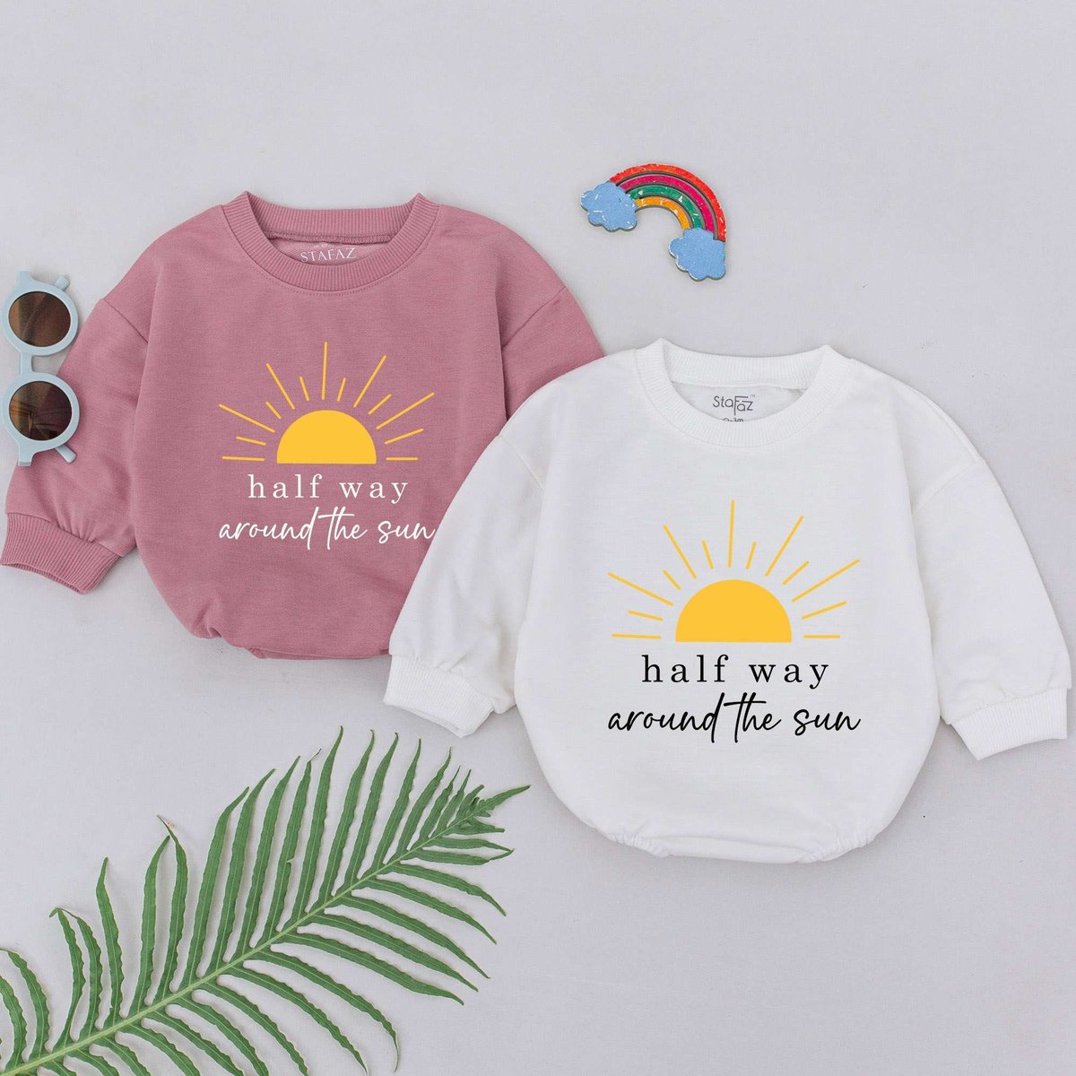 Half Way Around The Sun Romper Half Birthday Romper 6 Months Birthday Gift Natural Birthday Outfit N