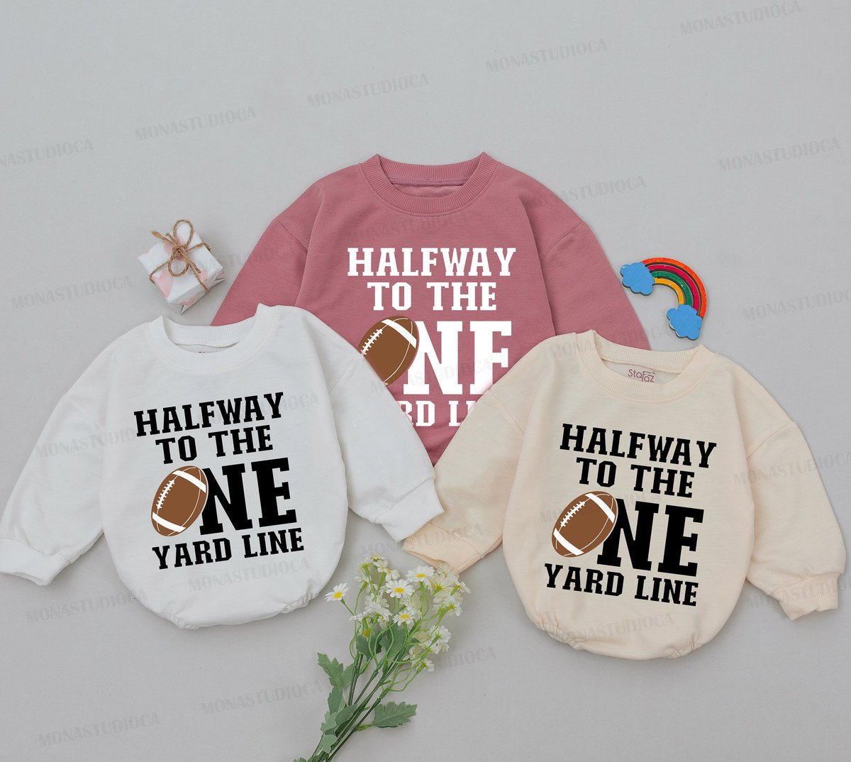 Half Way To One Football Romper Half Birthday Baby Romper 6 Months Birthday Gift 12 Birthday Outfit
