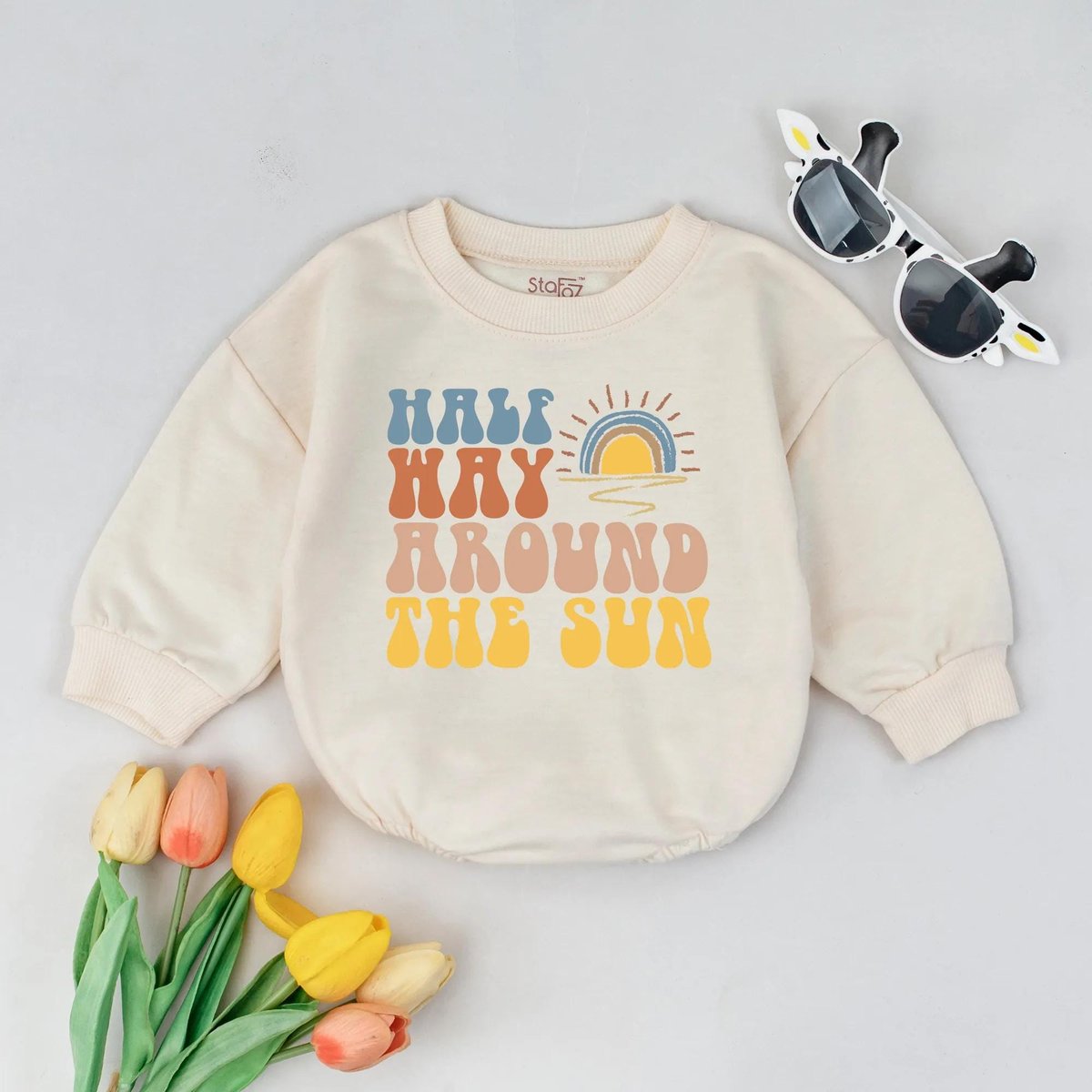 Halfway to One Bubble Romper 6 Month Baby Outfit Retro Half Birthday Gift Sunshine Baby Clothes Mile 189